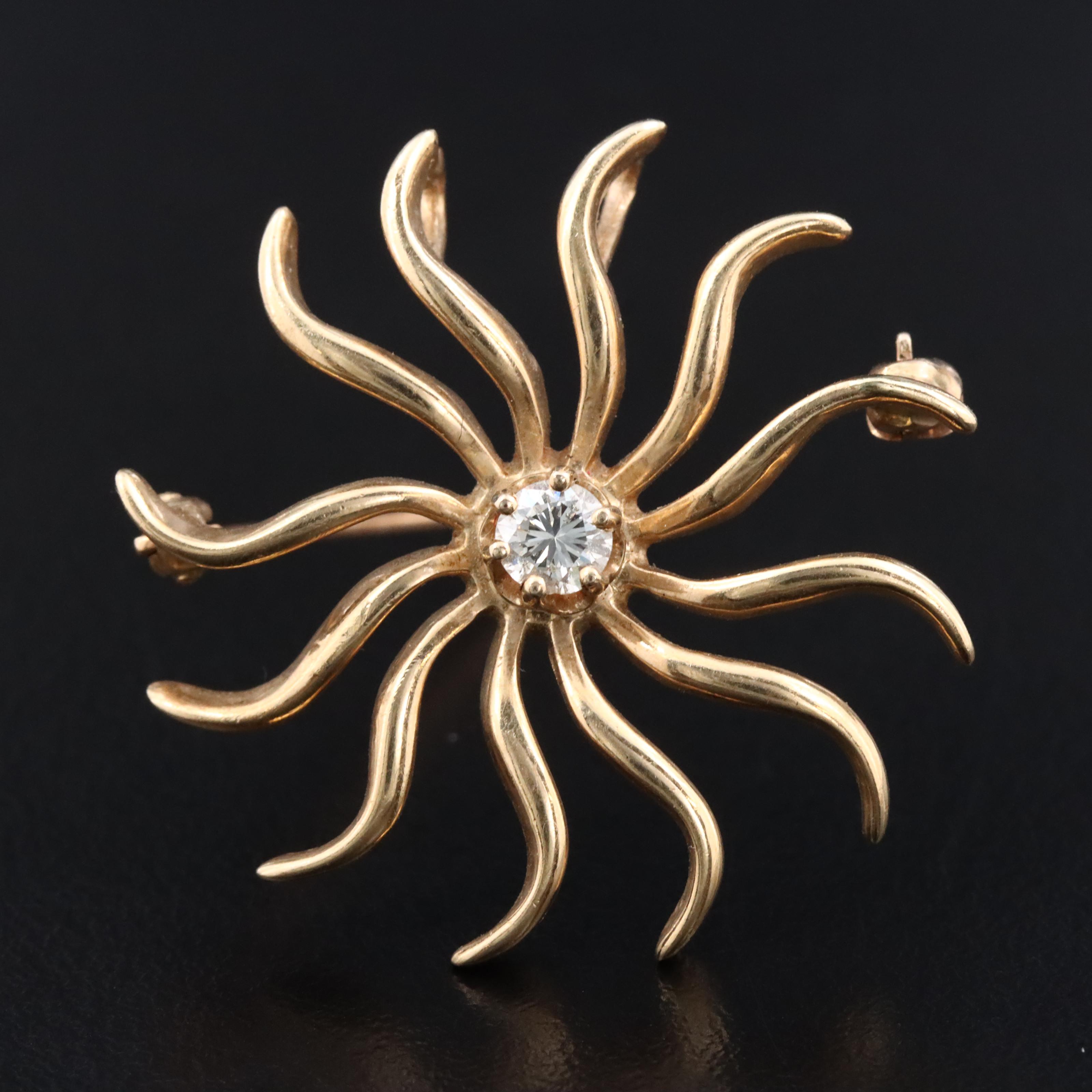 14K 0.22 CT Diamond Sunburst Brooch
