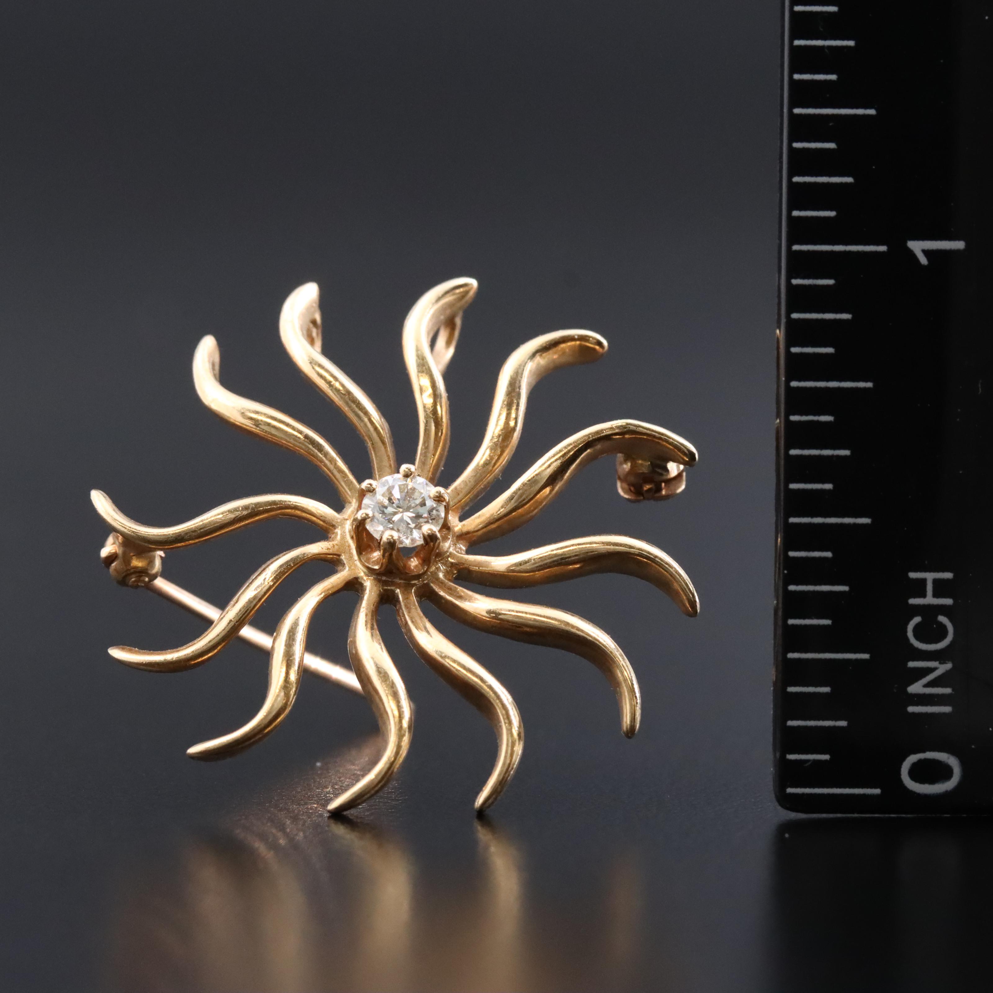 14K 0.22 CT Diamond Sunburst Brooch