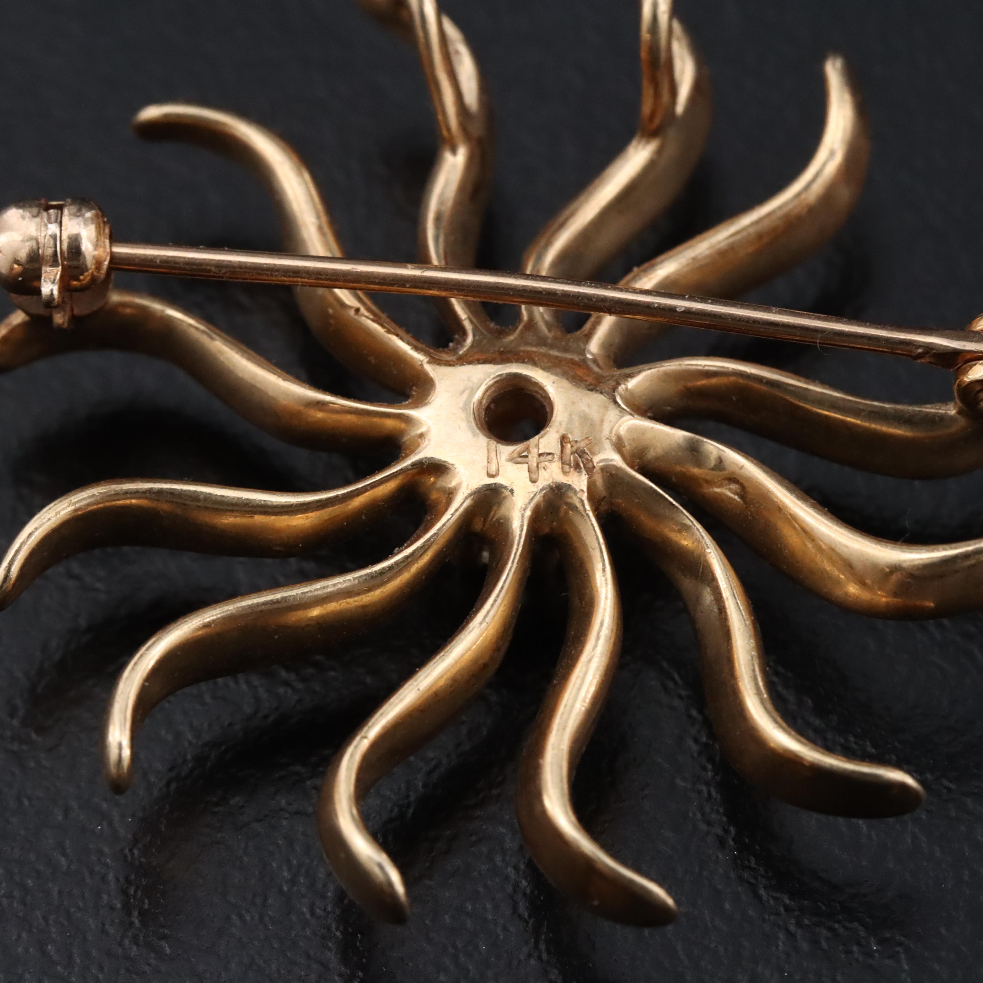 14K 0.22 CT Diamond Sunburst Brooch