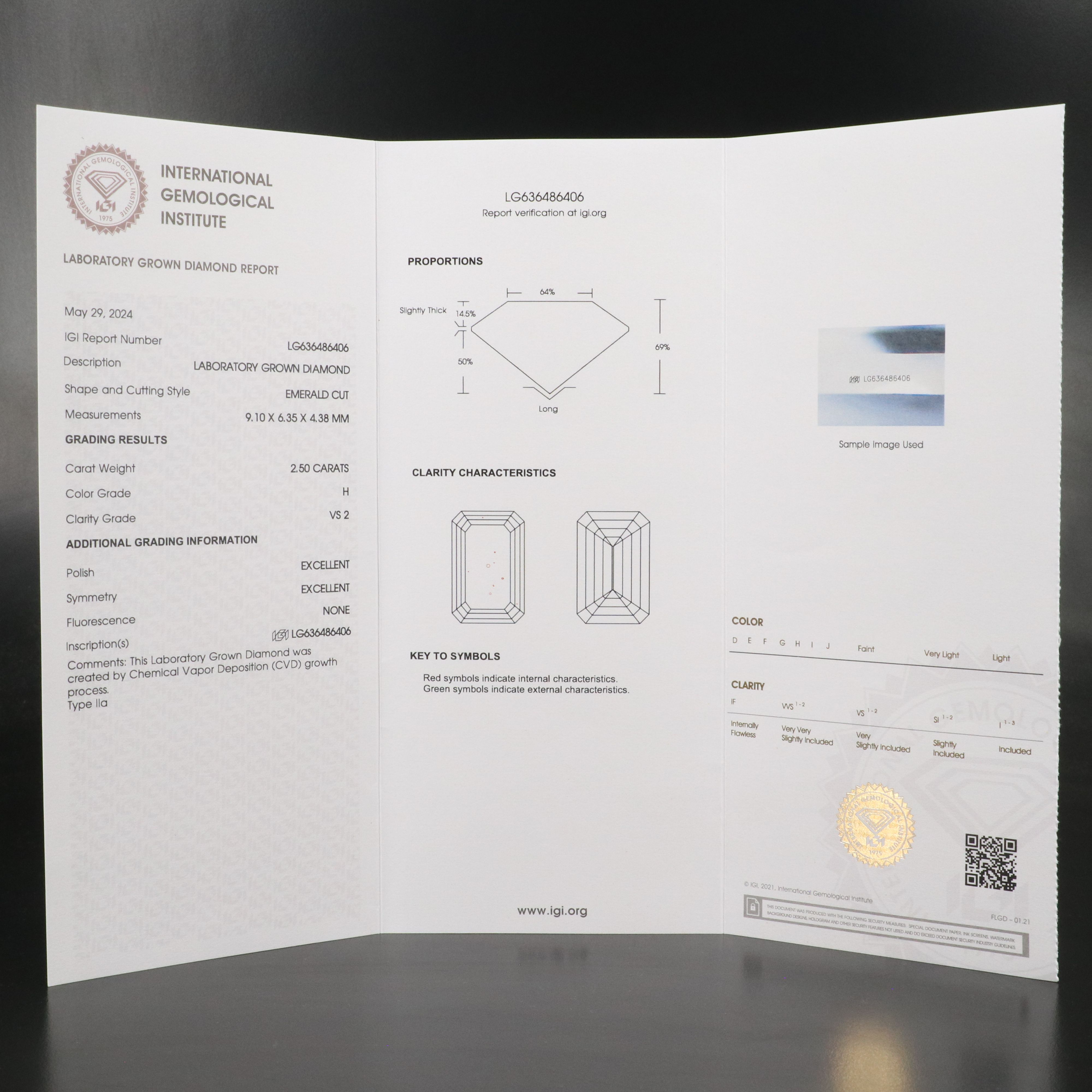 Loose 2.50 CT Lab Grown Diamond with IGI Report