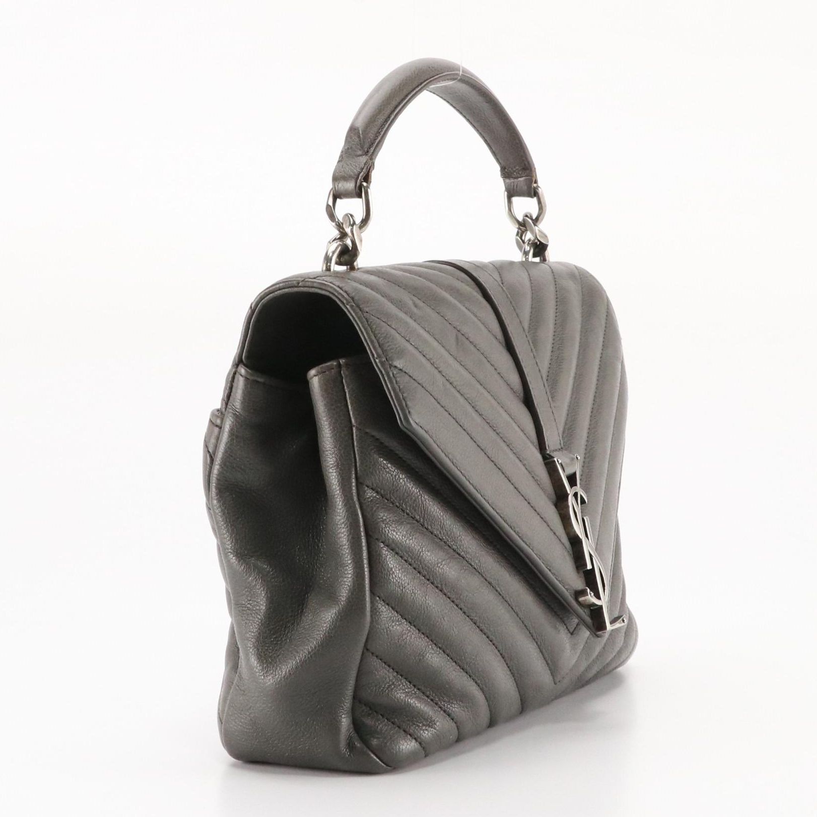 Saint Laurent College Two-Way Bag in Cool Grey Chevron Matelassé Leather