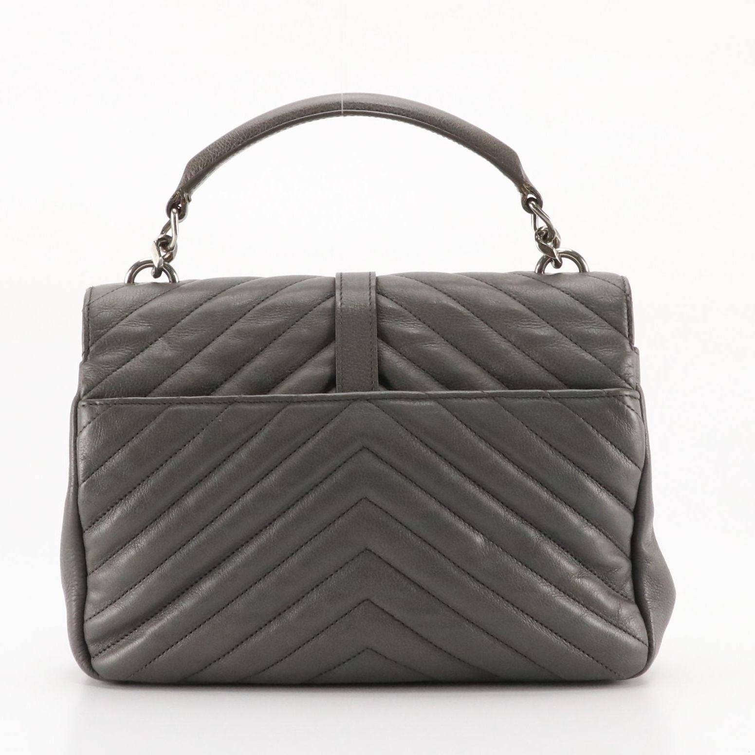 Saint Laurent College Two-Way Bag in Cool Grey Chevron Matelassé Leather