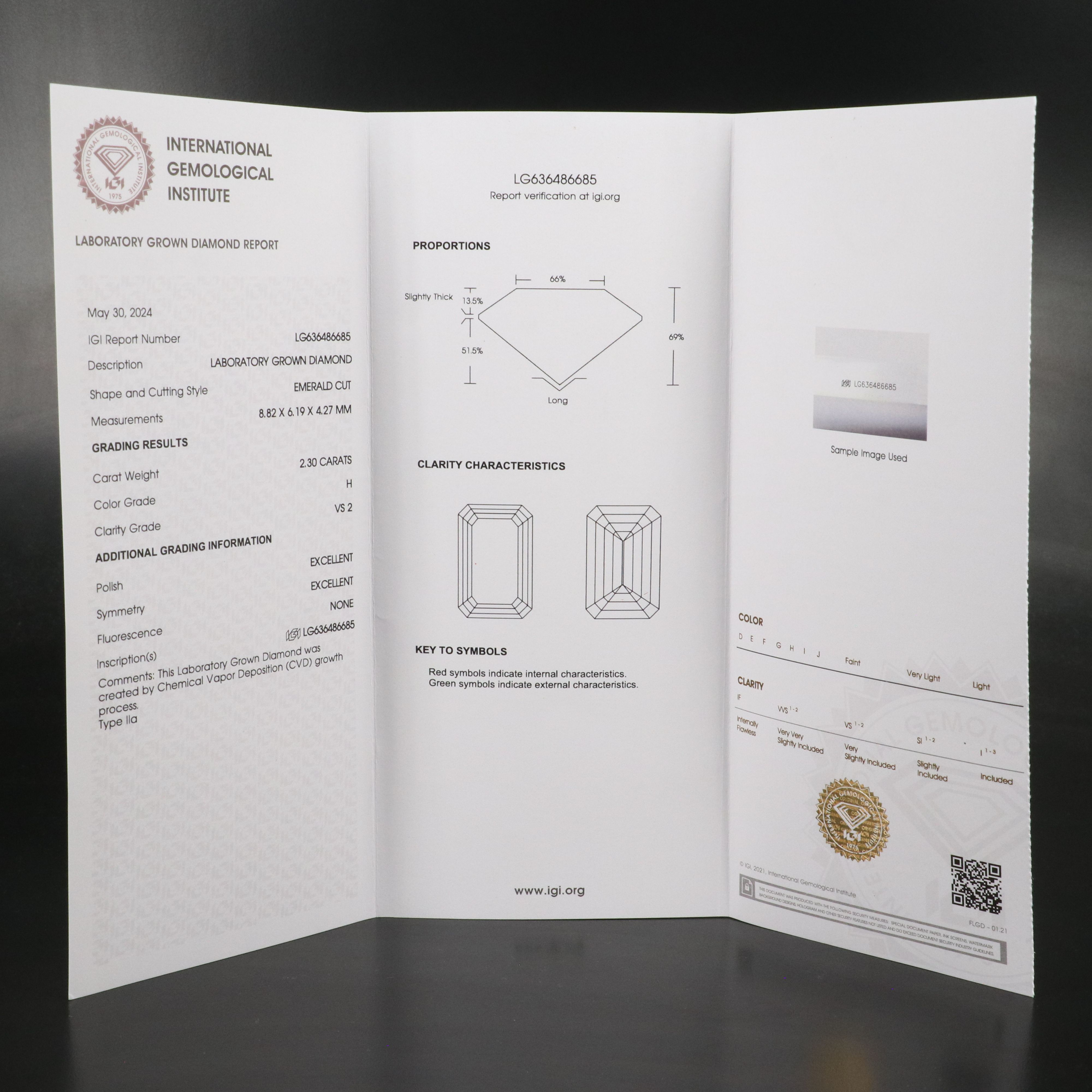 Loose 2.30 CT Lab Grown Diamond with IGI Report