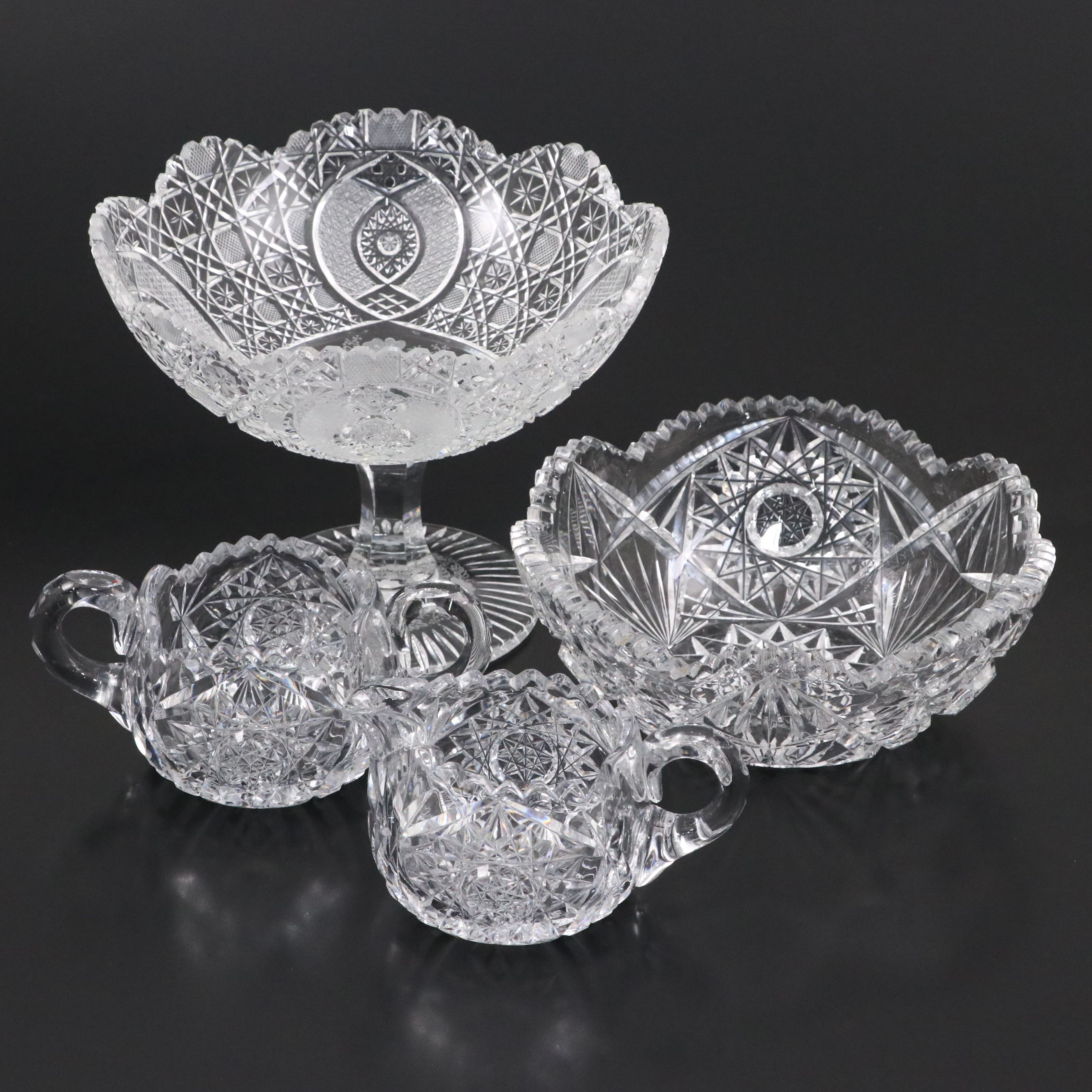 Diamond and Star Crystal Cut Footed Bowl with Other Table Accessories