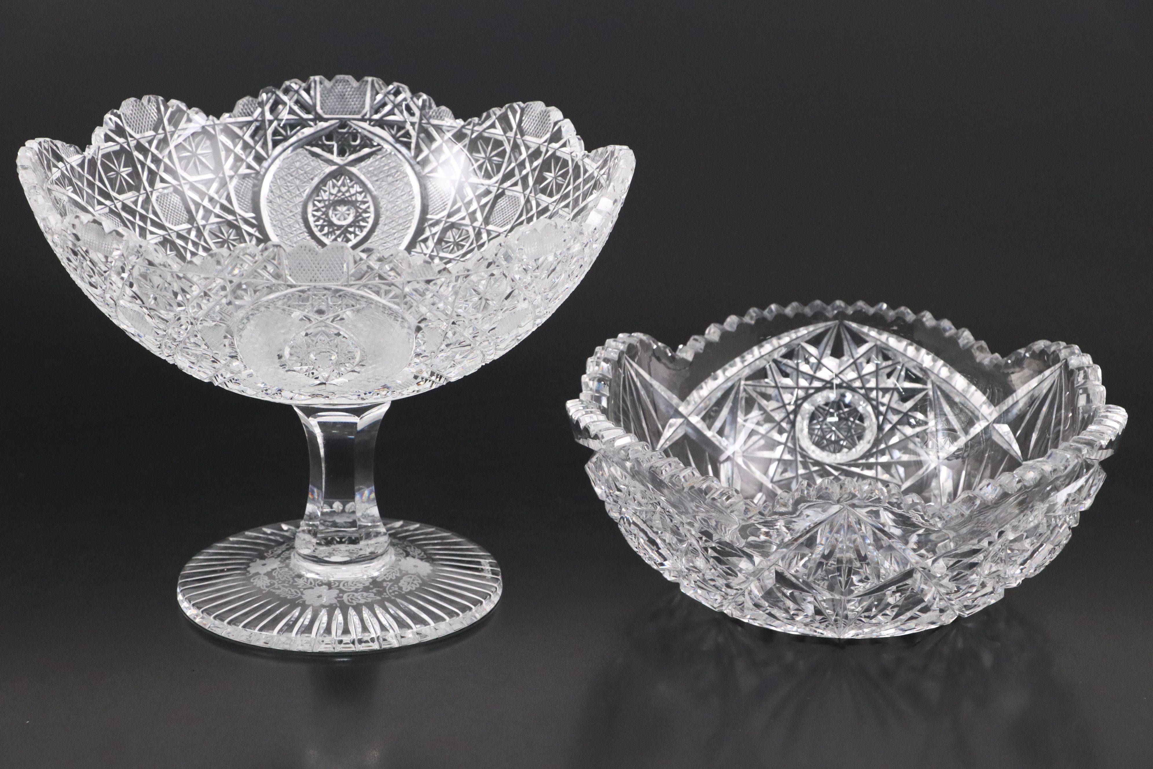Diamond and Star Crystal Cut Footed Bowl with Other Table Accessories