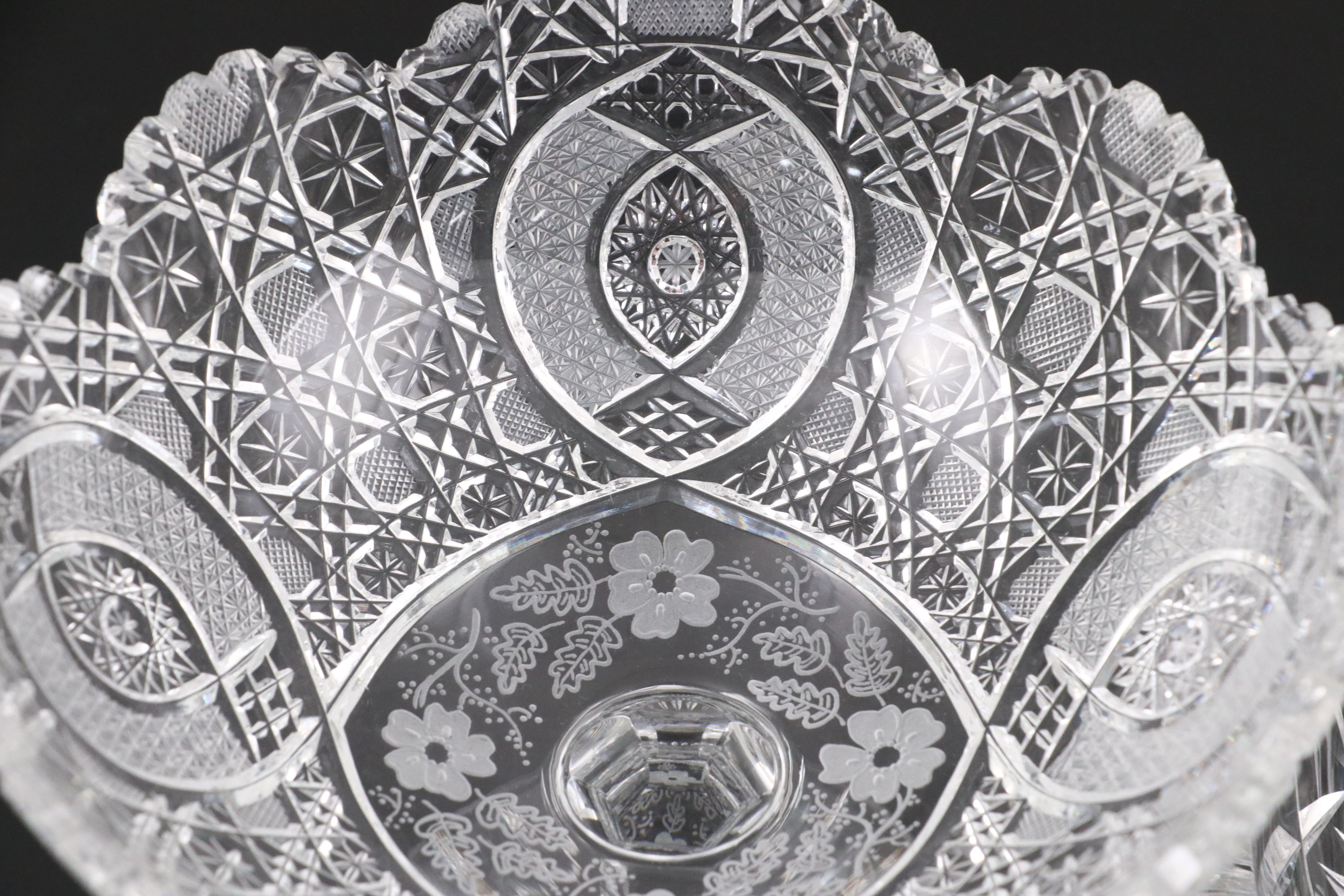 Diamond and Star Crystal Cut Footed Bowl with Other Table Accessories
