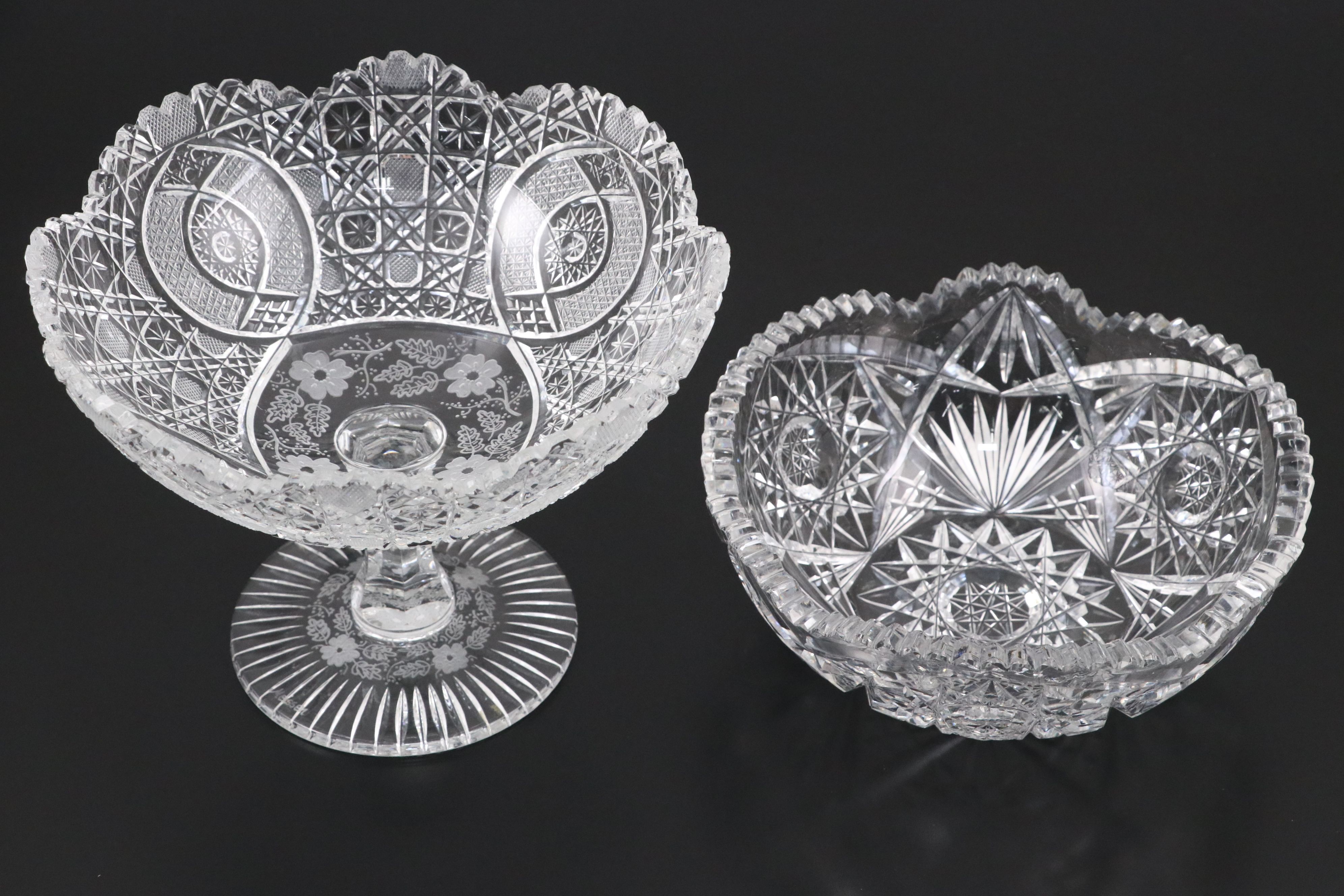 Diamond and Star Crystal Cut Footed Bowl with Other Table Accessories