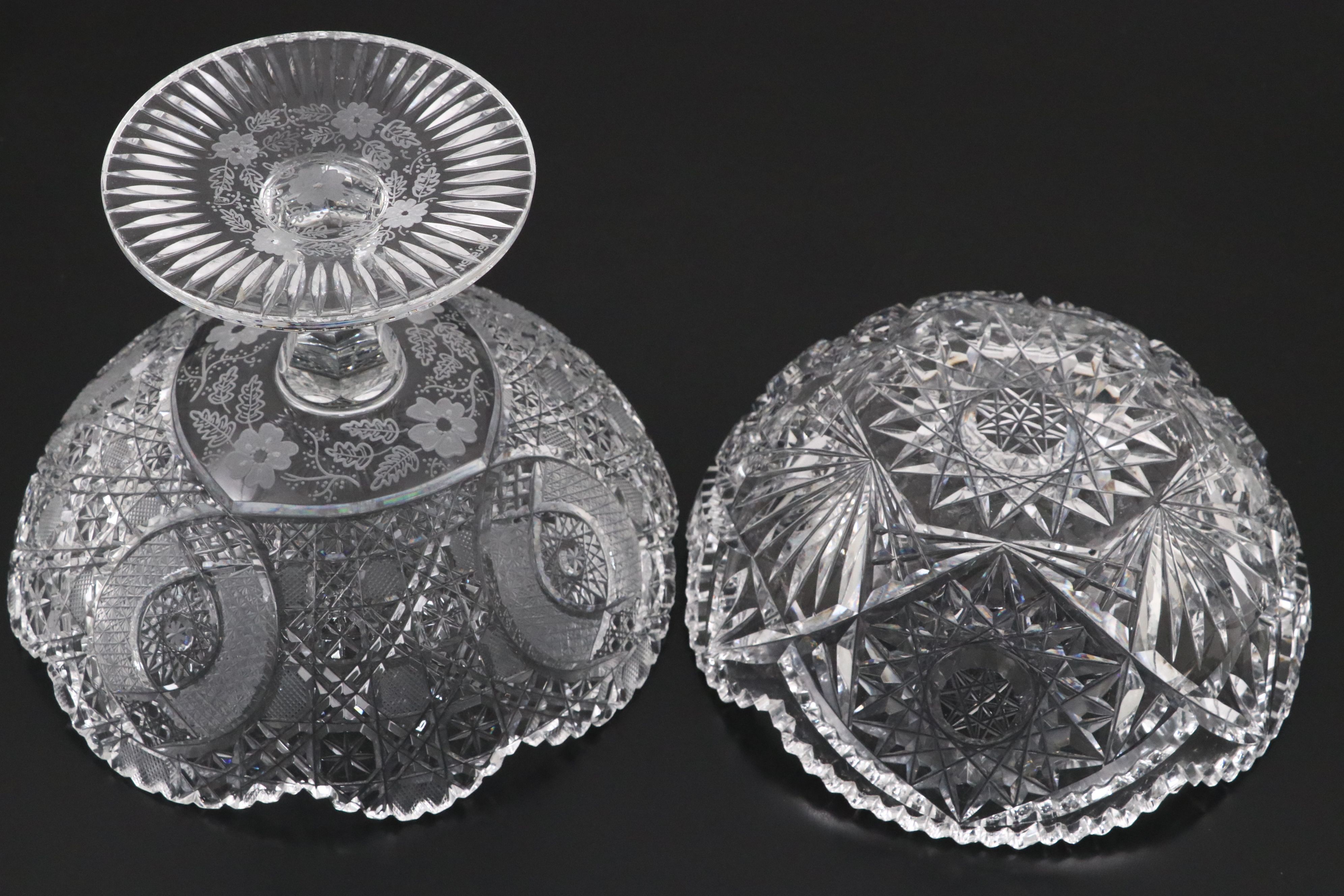 Diamond and Star Crystal Cut Footed Bowl with Other Table Accessories