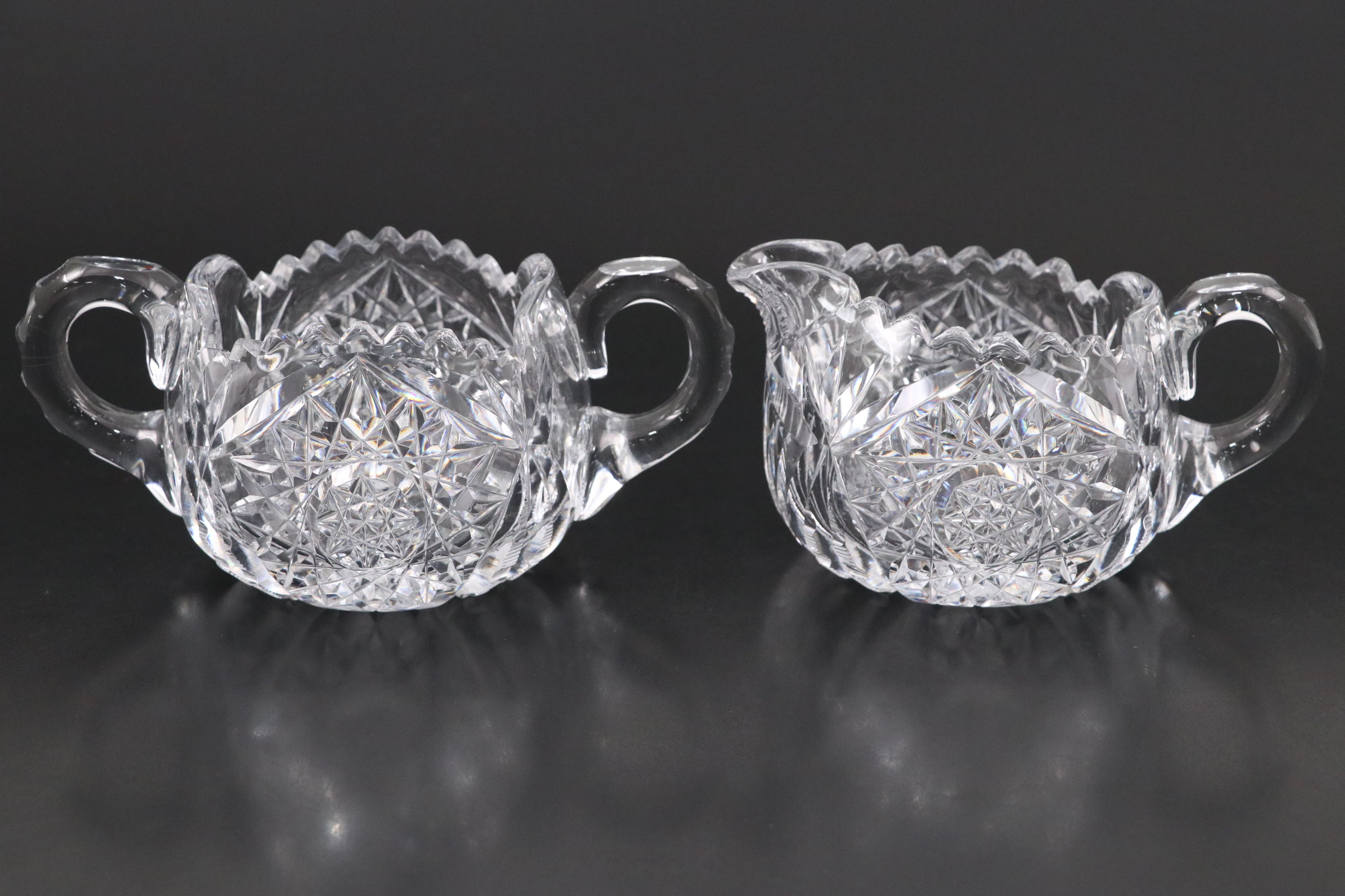 Diamond and Star Crystal Cut Footed Bowl with Other Table Accessories