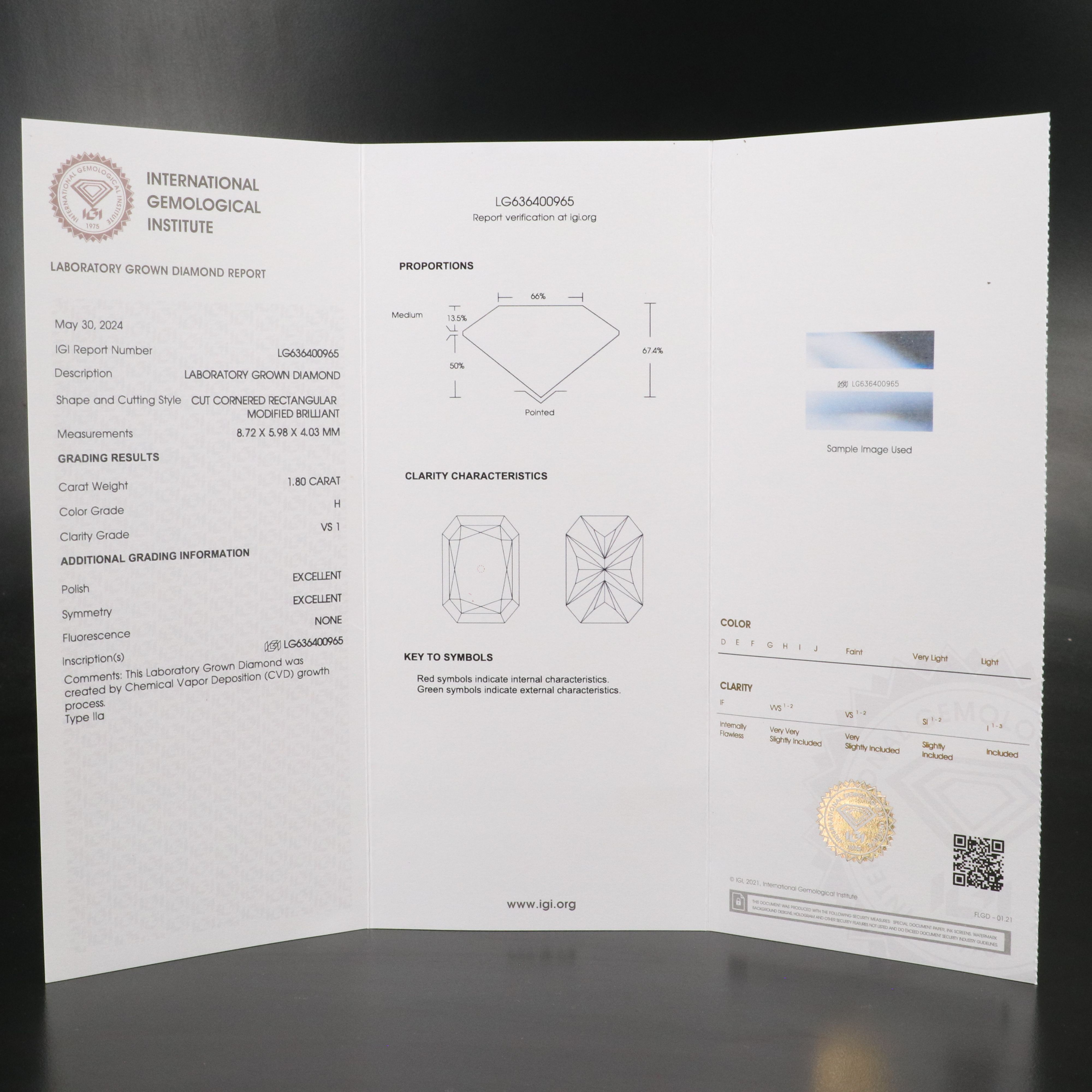 Loose 1.80 CT Lab Grown Diamond with IGI Report