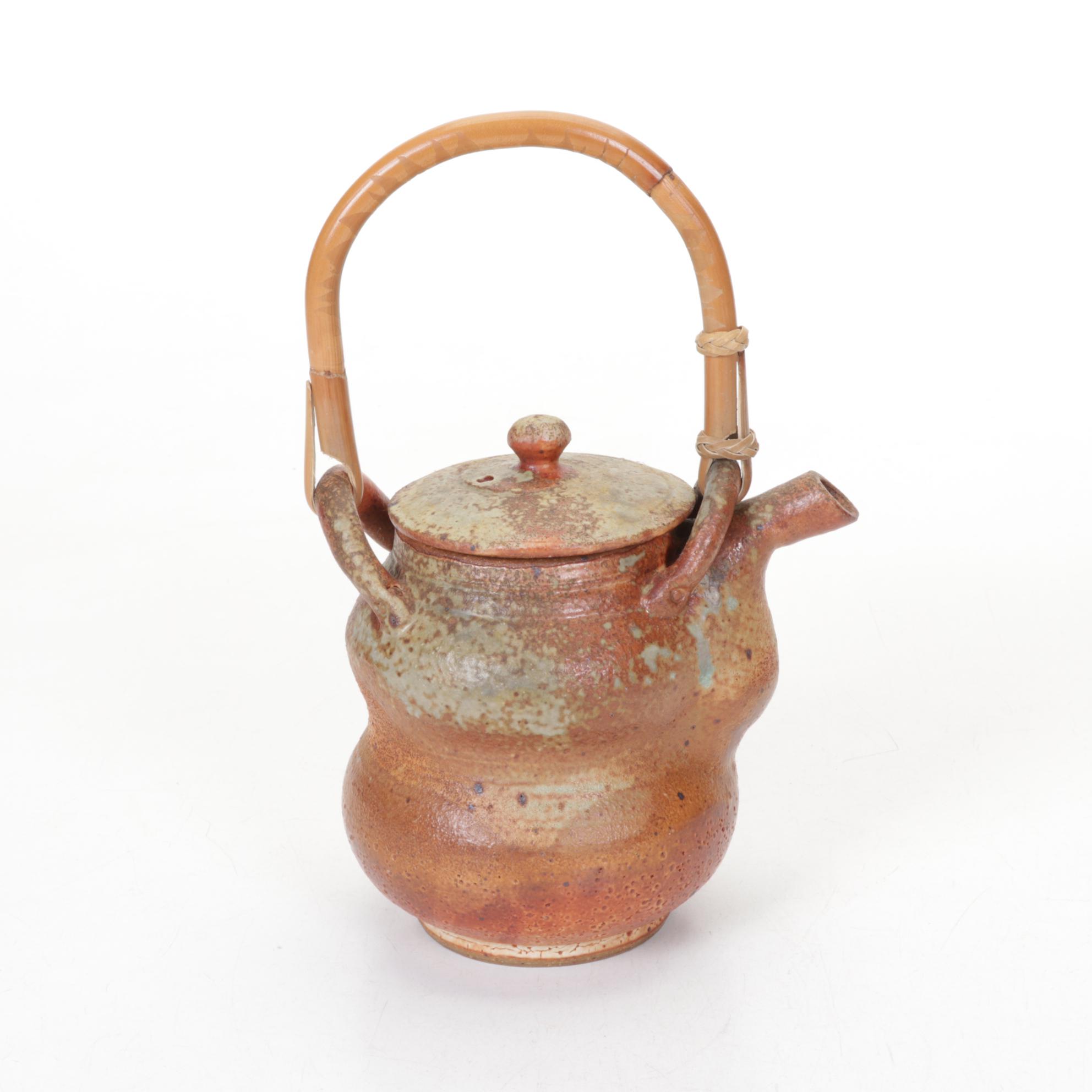 Hand-Thrown Pottery Teapot and Bowl, Late 20th Century