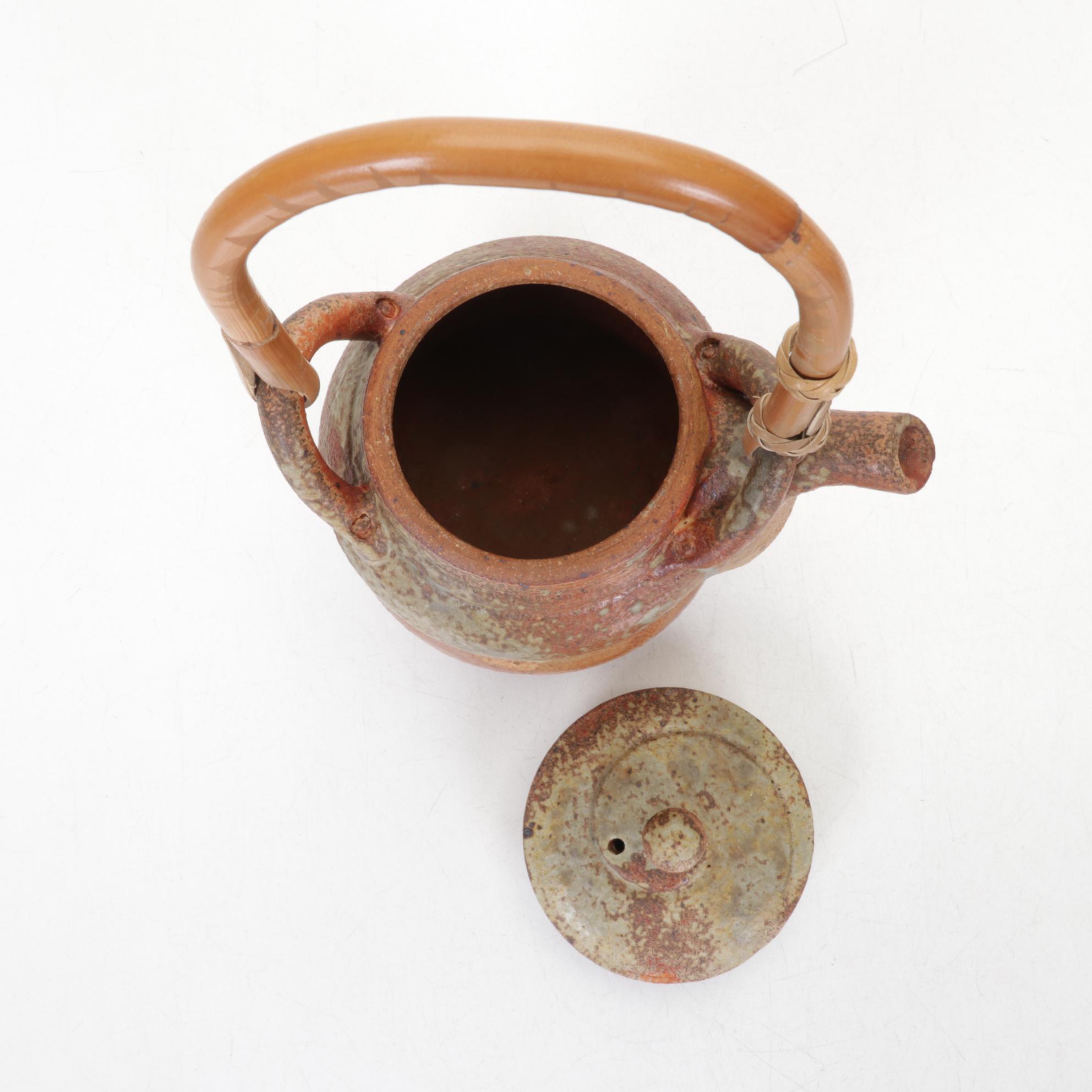 Hand-Thrown Pottery Teapot and Bowl, Late 20th Century