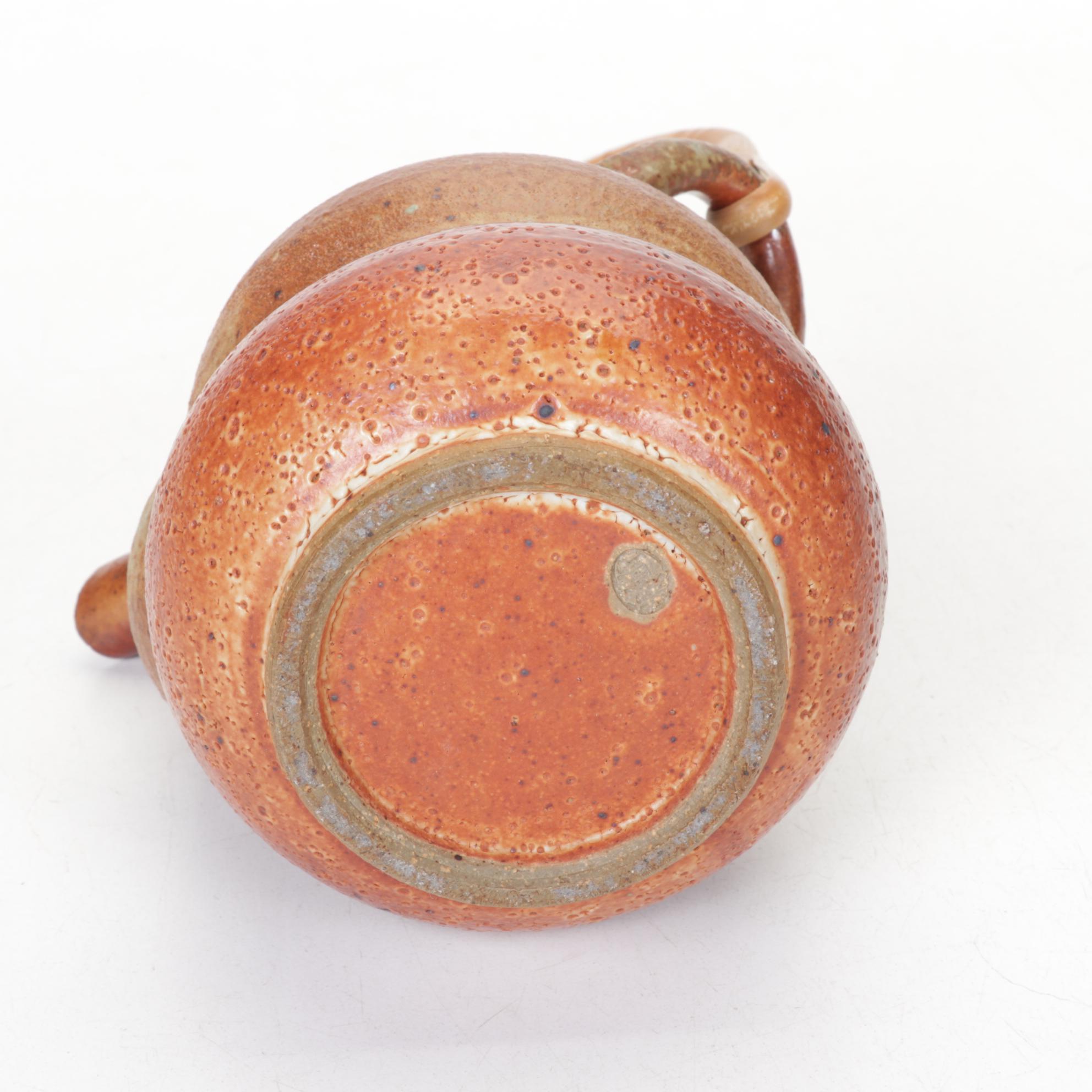 Hand-Thrown Pottery Teapot and Bowl, Late 20th Century