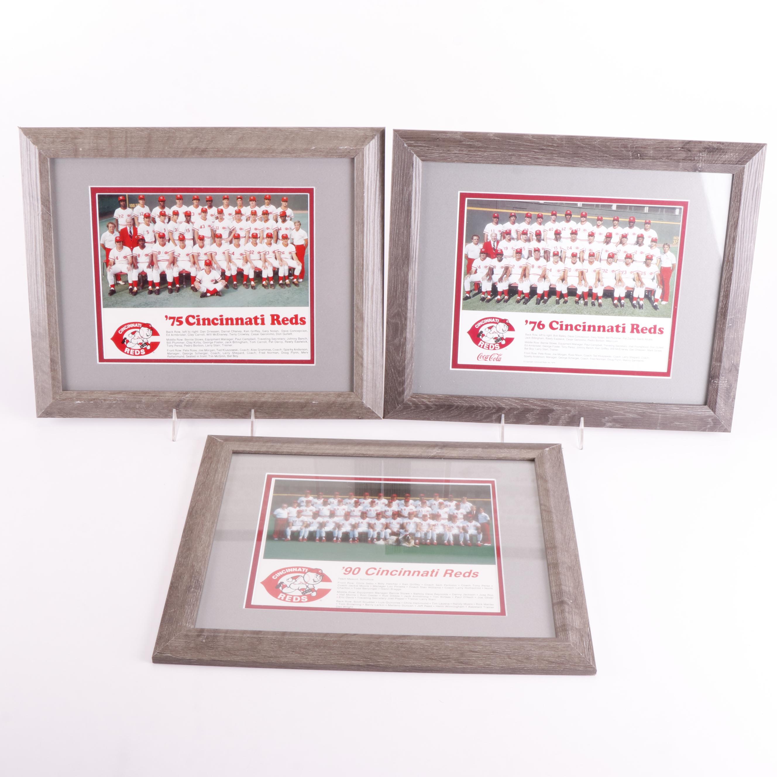 1975, 1976, and 1990 Cincinnati Reds Team Prints in Matted Frames