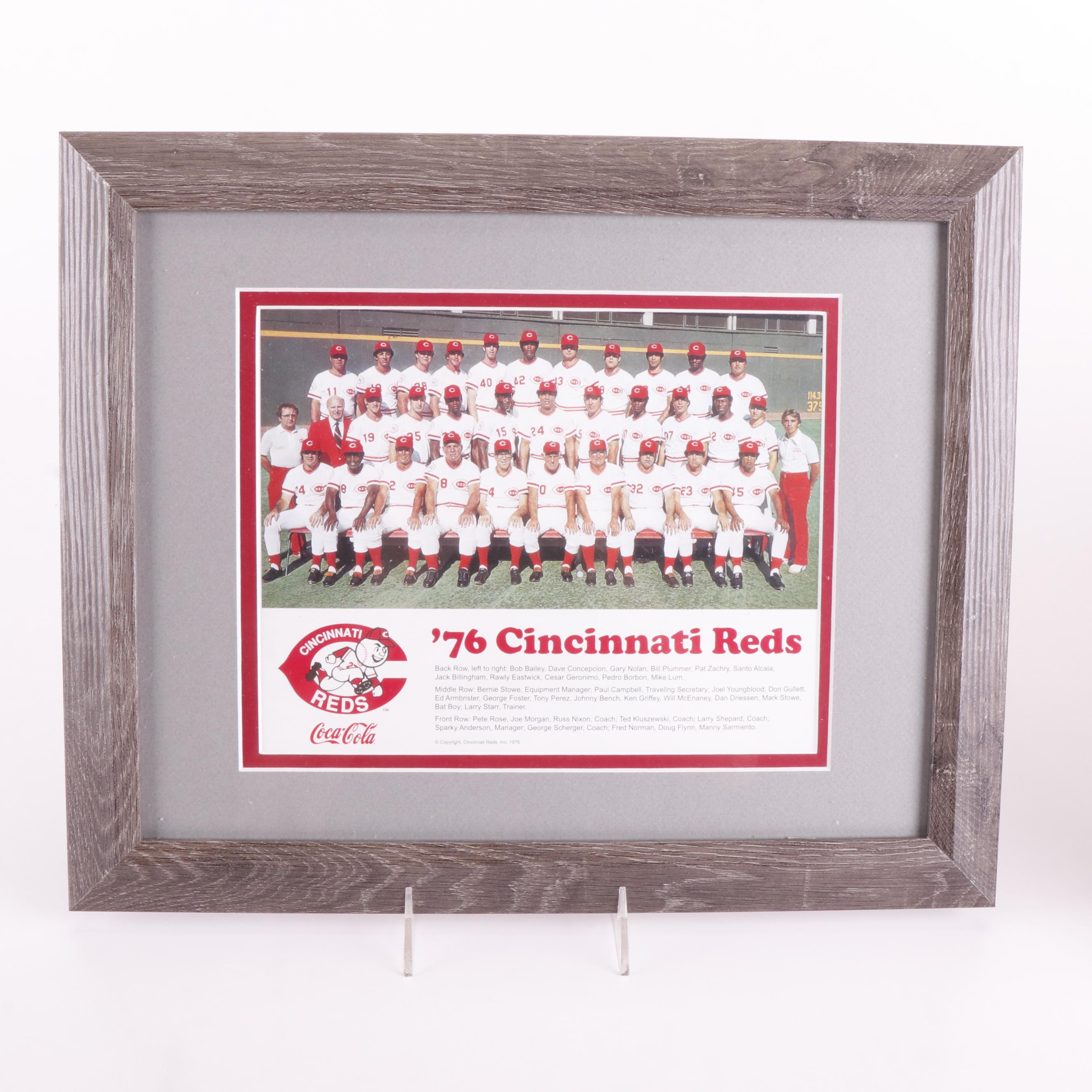 1975, 1976, and 1990 Cincinnati Reds Team Prints in Matted Frames