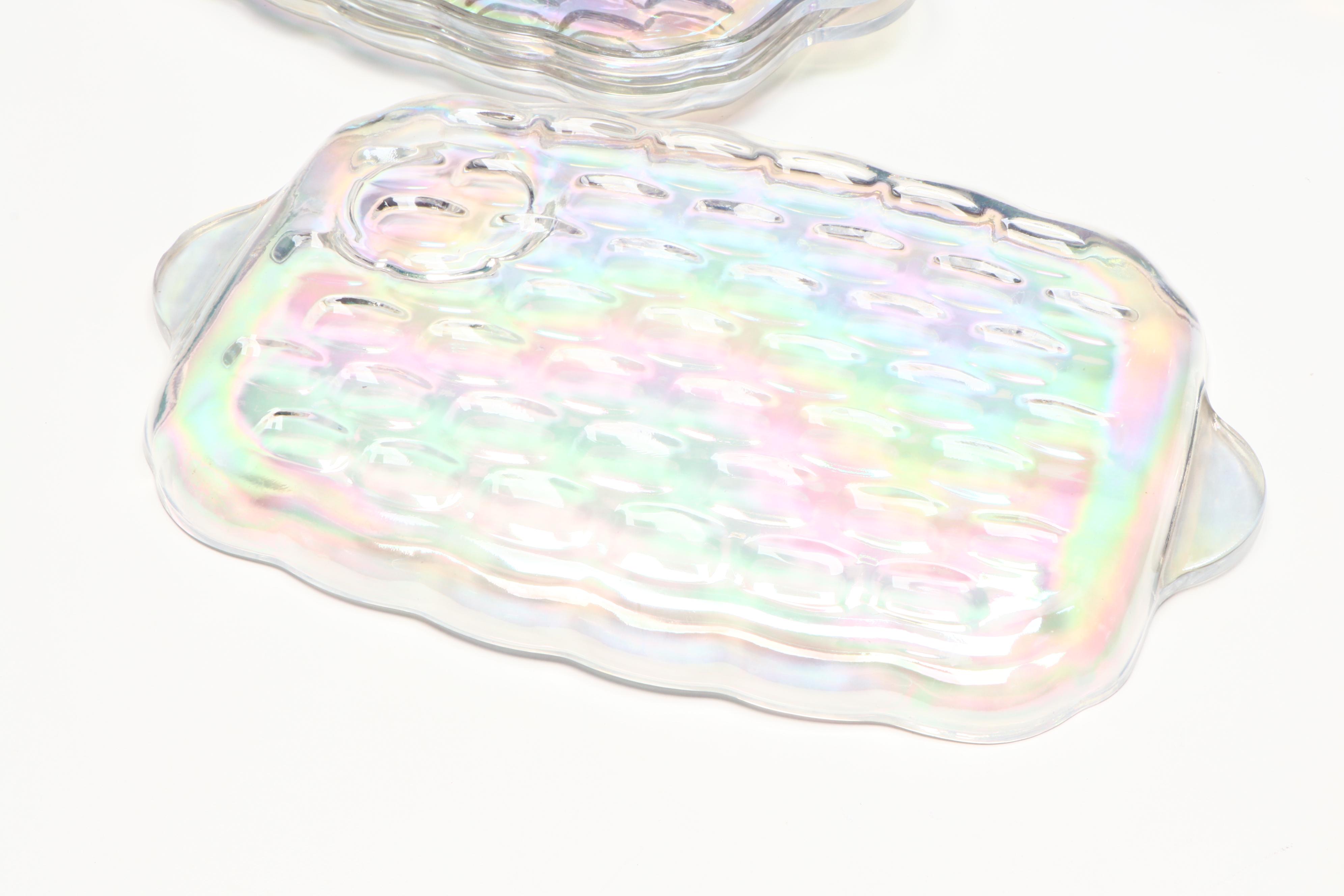 Federal "Colonial" Iridescent Snack Plates with Juice Glasses and More Glassware