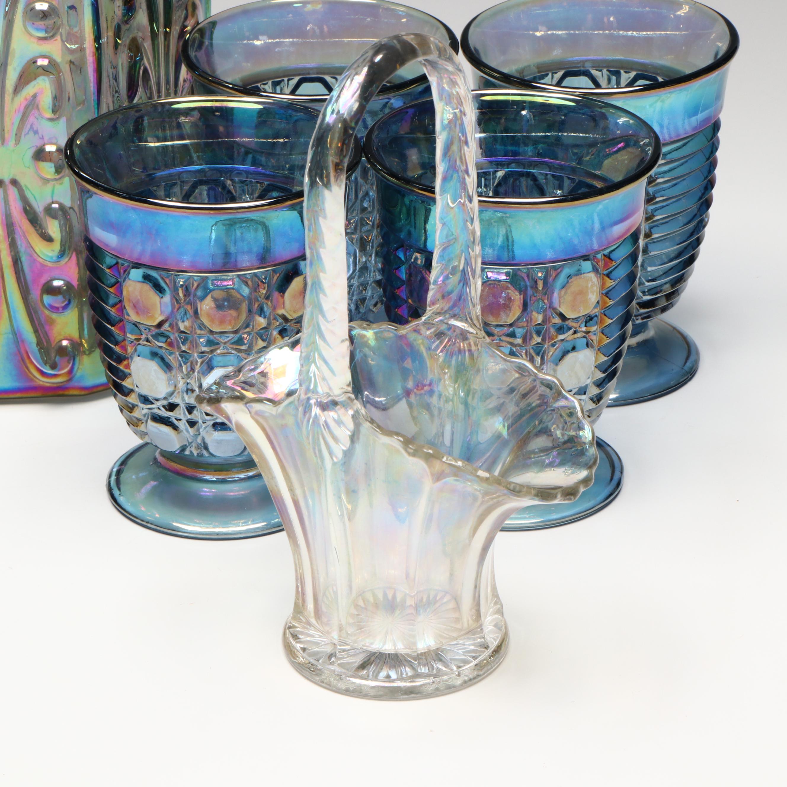 Federal "Colonial" Iridescent Snack Plates with Juice Glasses and More Glassware