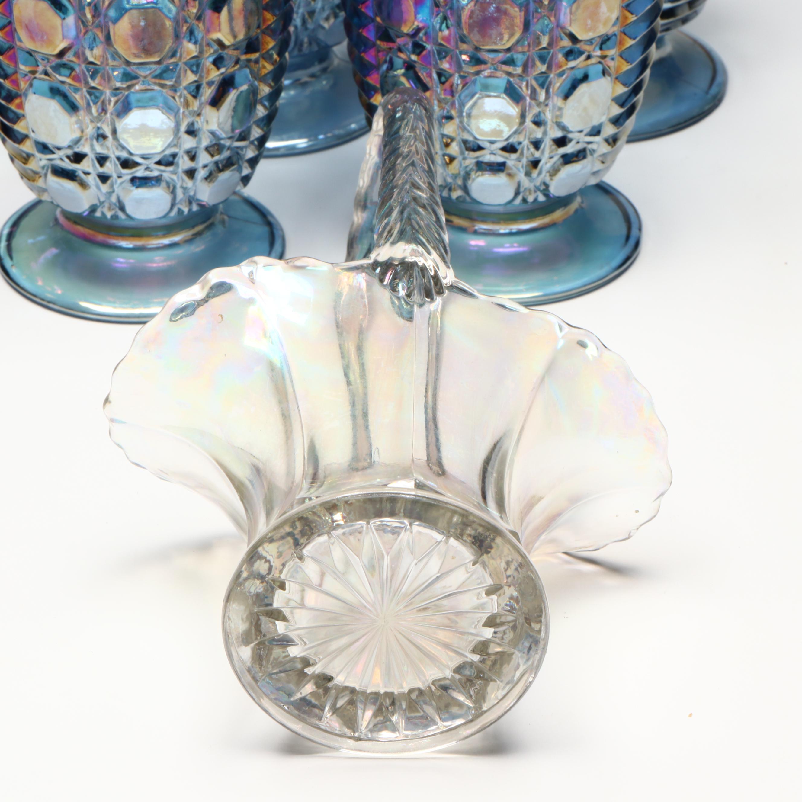 Federal "Colonial" Iridescent Snack Plates with Juice Glasses and More Glassware