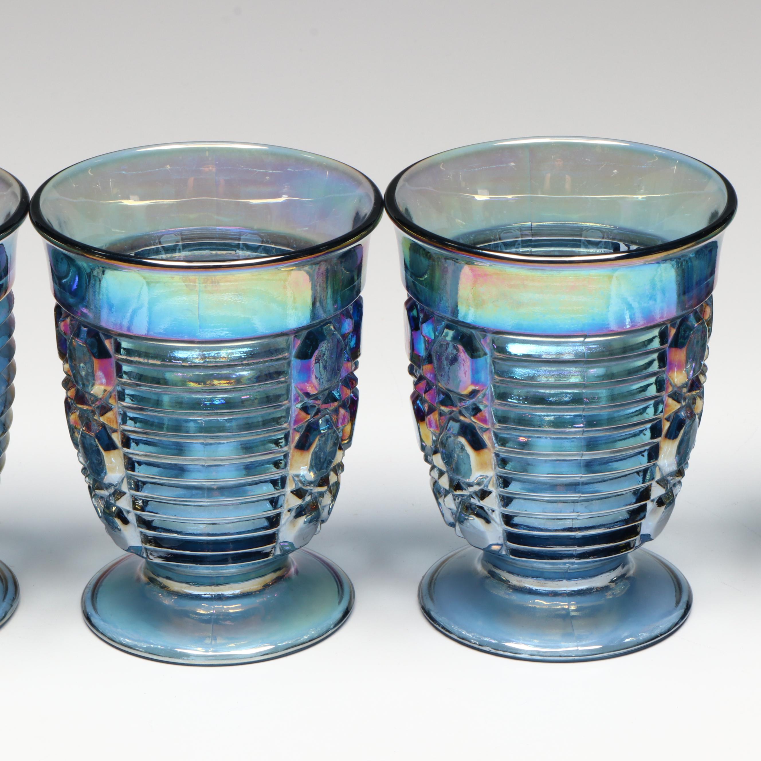 Federal "Colonial" Iridescent Snack Plates with Juice Glasses and More Glassware