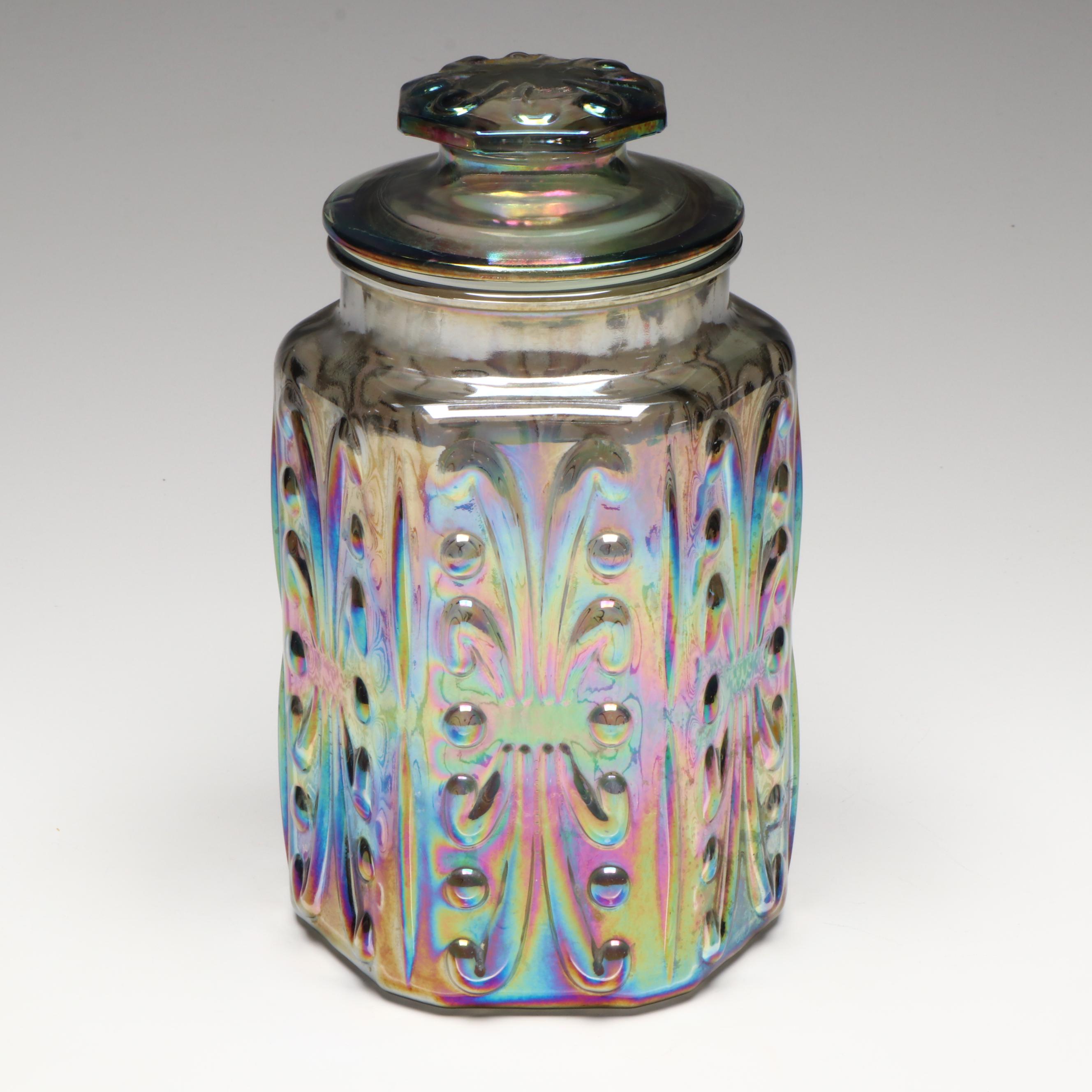 Federal "Colonial" Iridescent Snack Plates with Juice Glasses and More Glassware