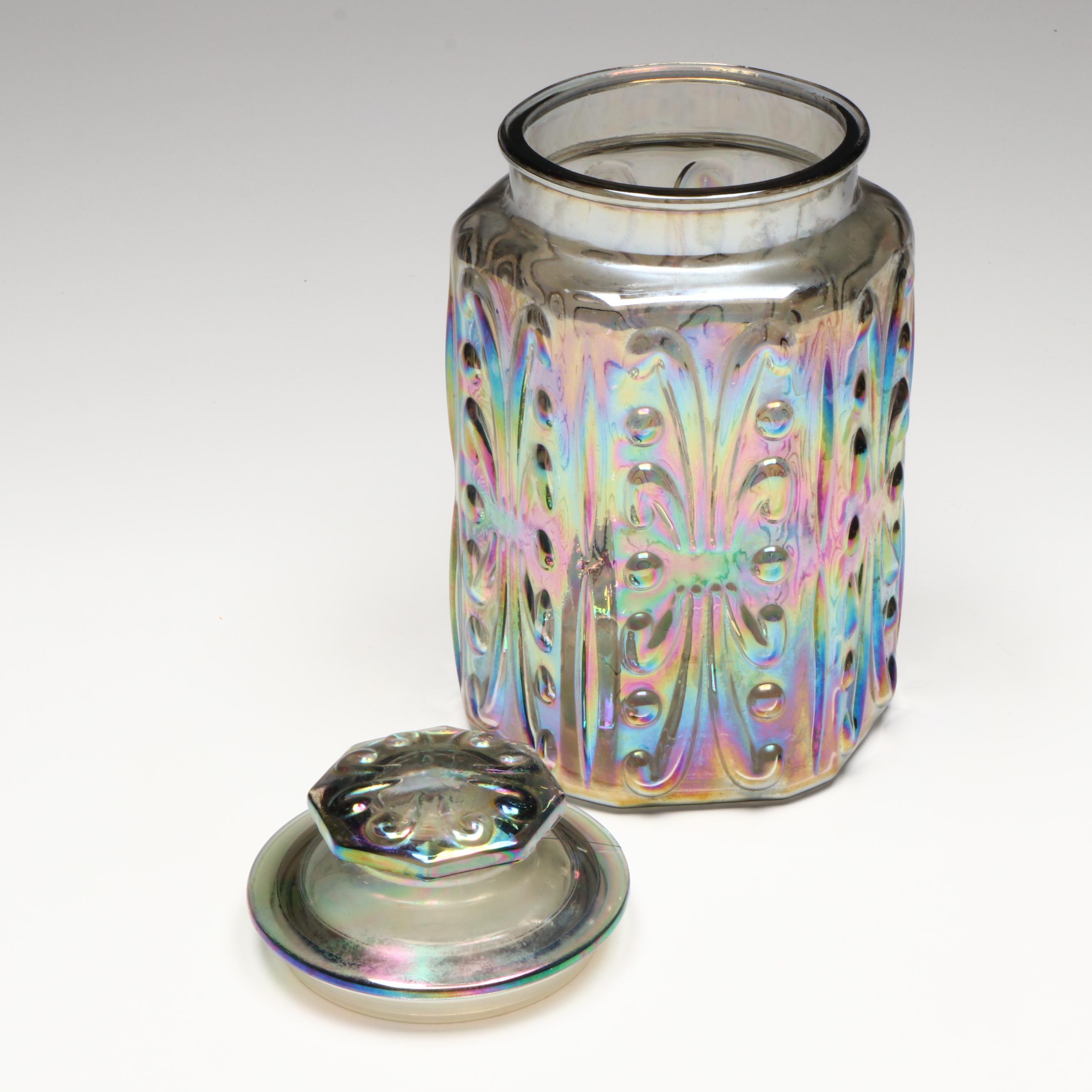 Federal "Colonial" Iridescent Snack Plates with Juice Glasses and More Glassware