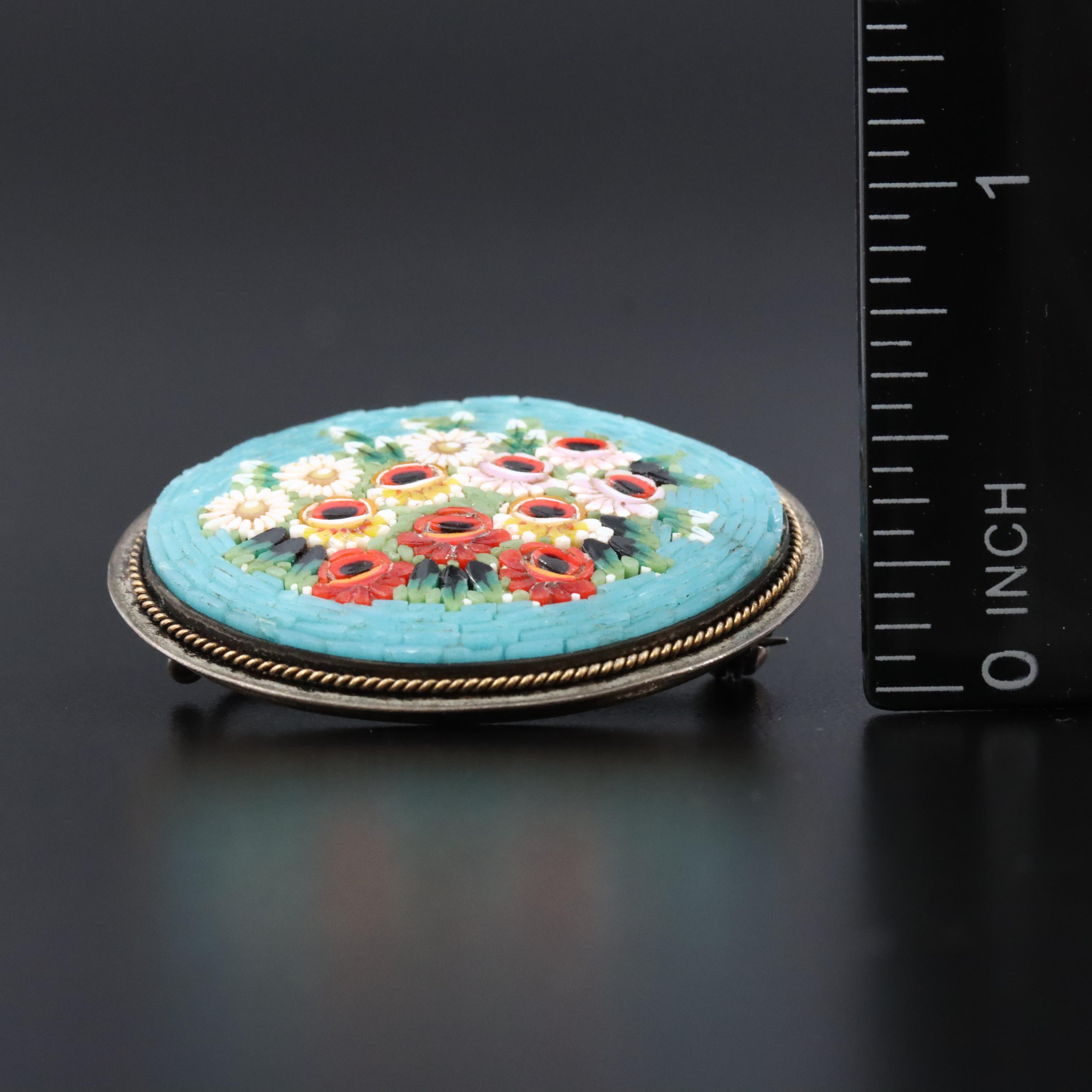 Vintage 800 Silver Micromosaic Brooch
