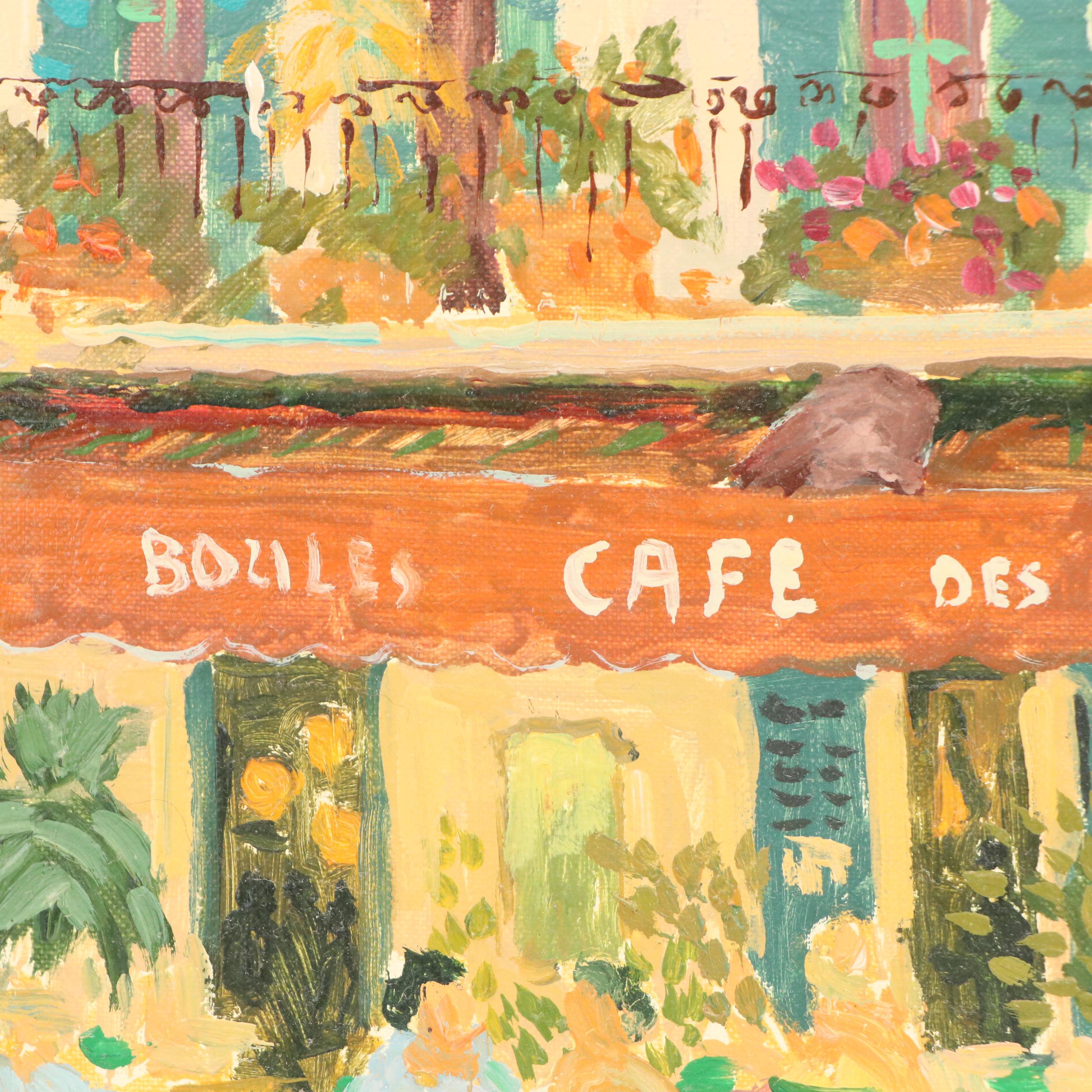 Georges Flanet French Cafe Scene Oil Painting "S. Tropez Place Des Lices," 1992
