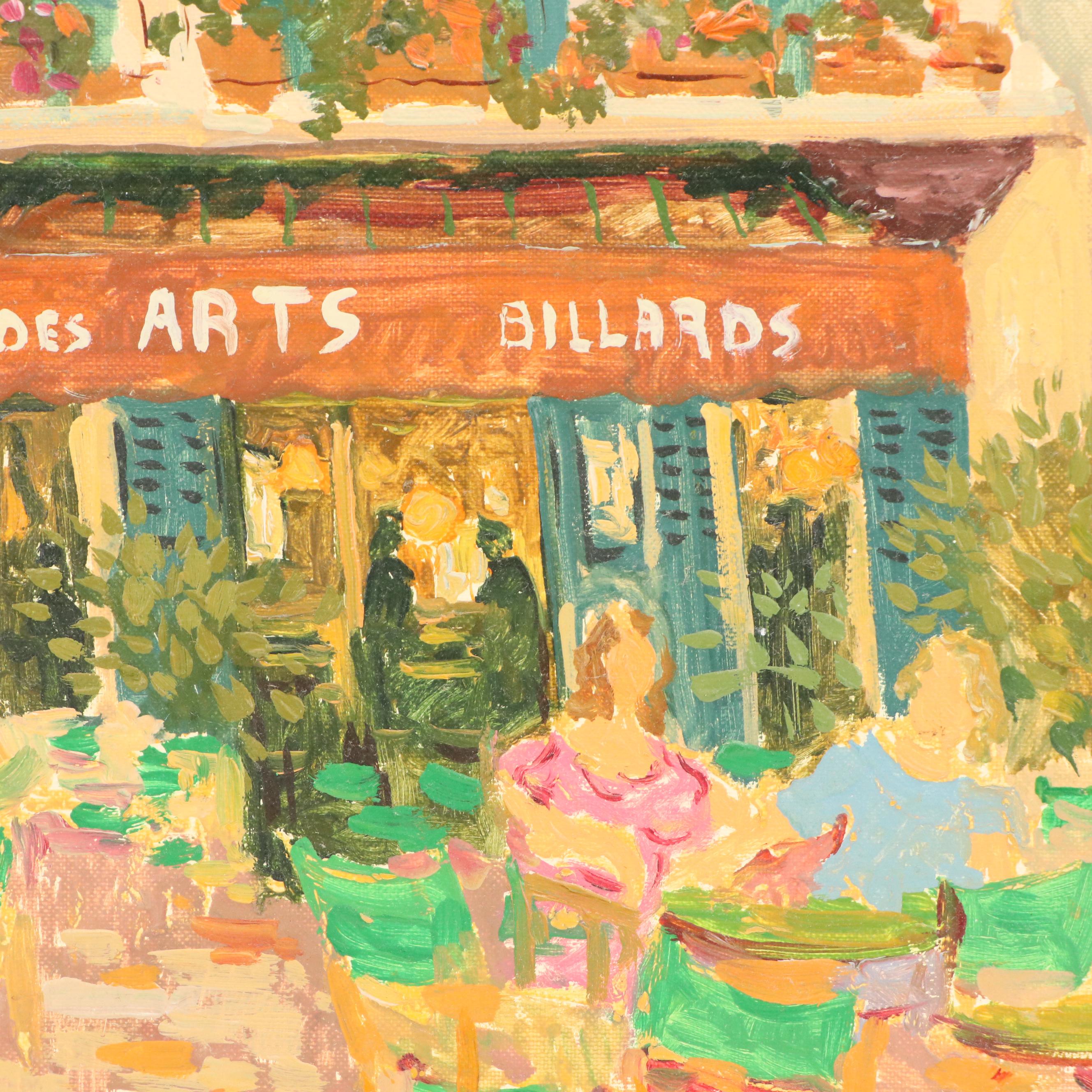 Georges Flanet French Cafe Scene Oil Painting "S. Tropez Place Des Lices," 1992