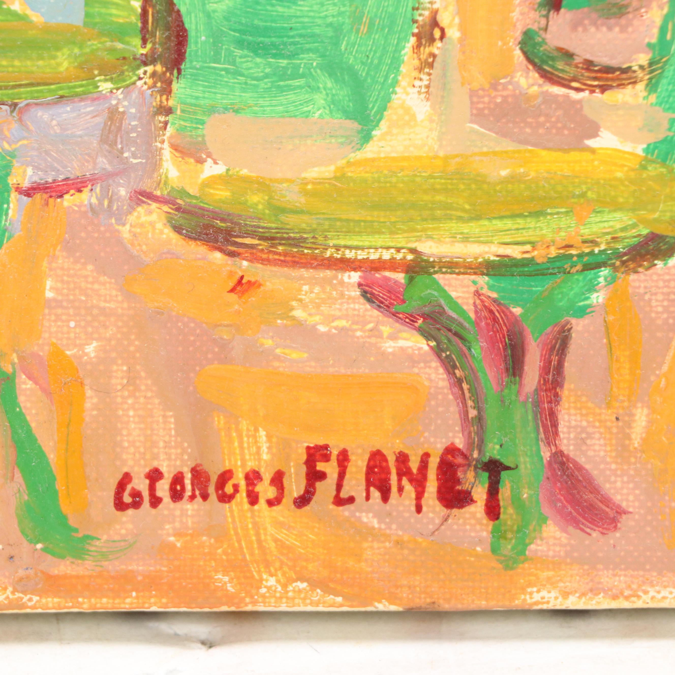 Georges Flanet French Cafe Scene Oil Painting "S. Tropez Place Des Lices," 1992