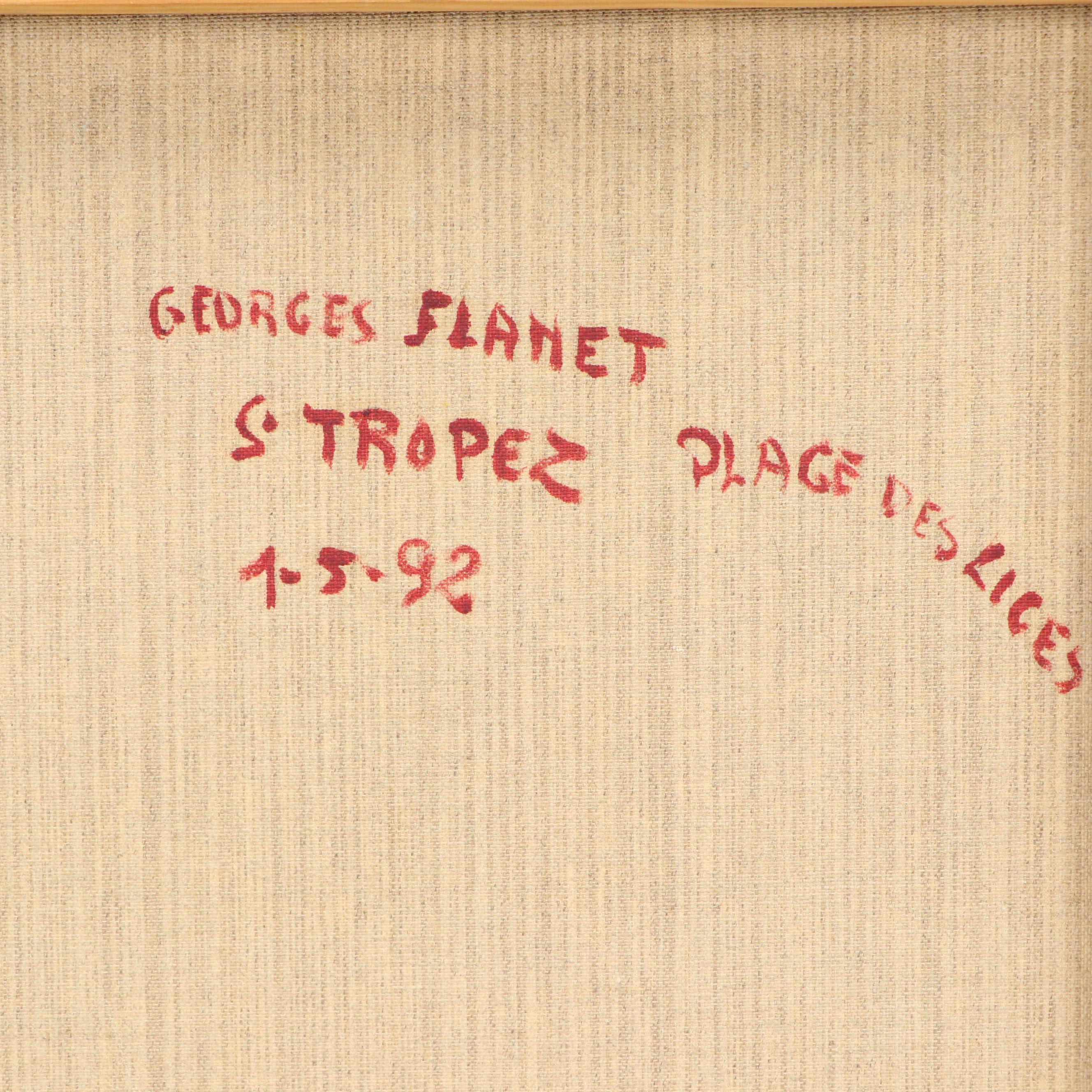 Georges Flanet French Cafe Scene Oil Painting "S. Tropez Place Des Lices," 1992