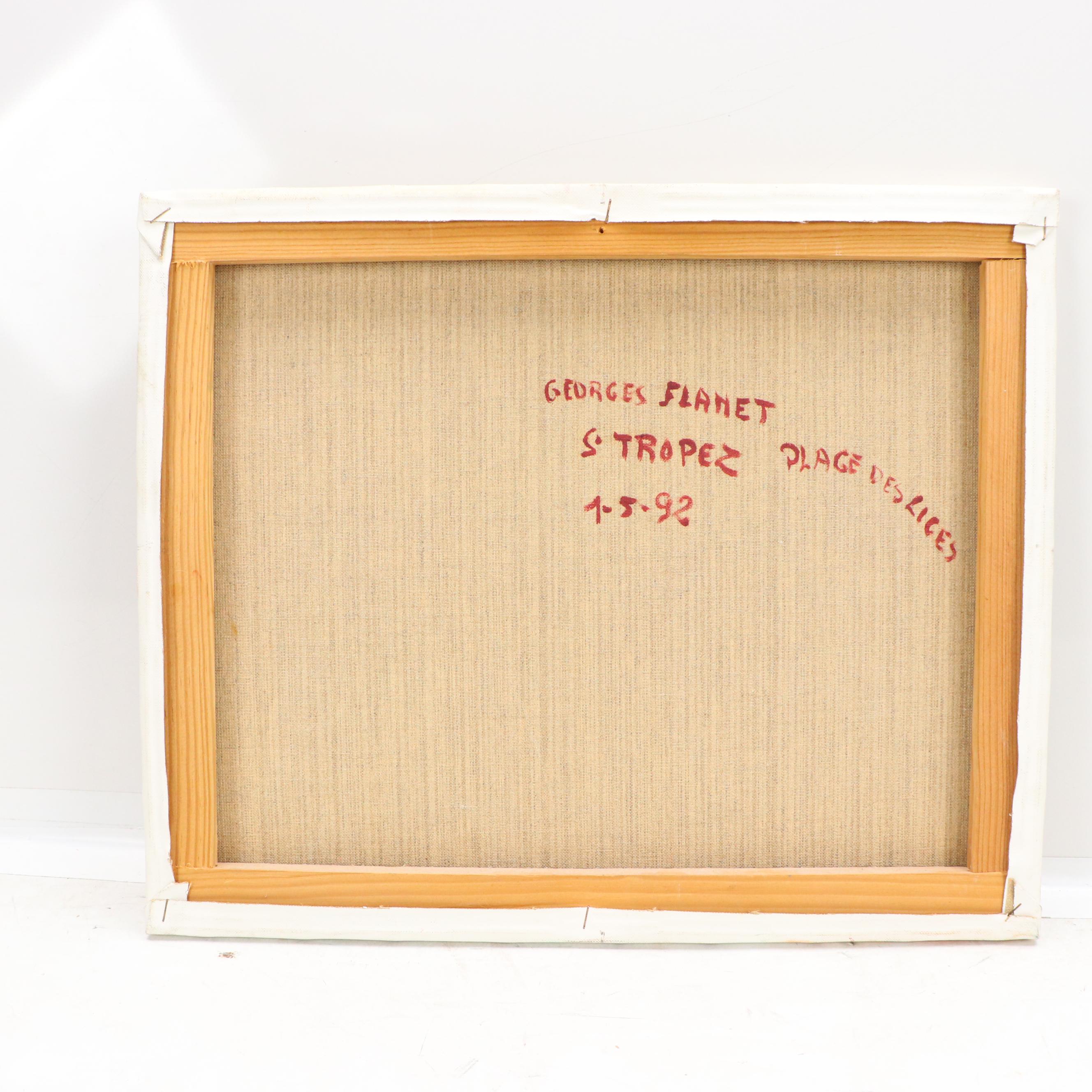 Georges Flanet French Cafe Scene Oil Painting "S. Tropez Place Des Lices," 1992