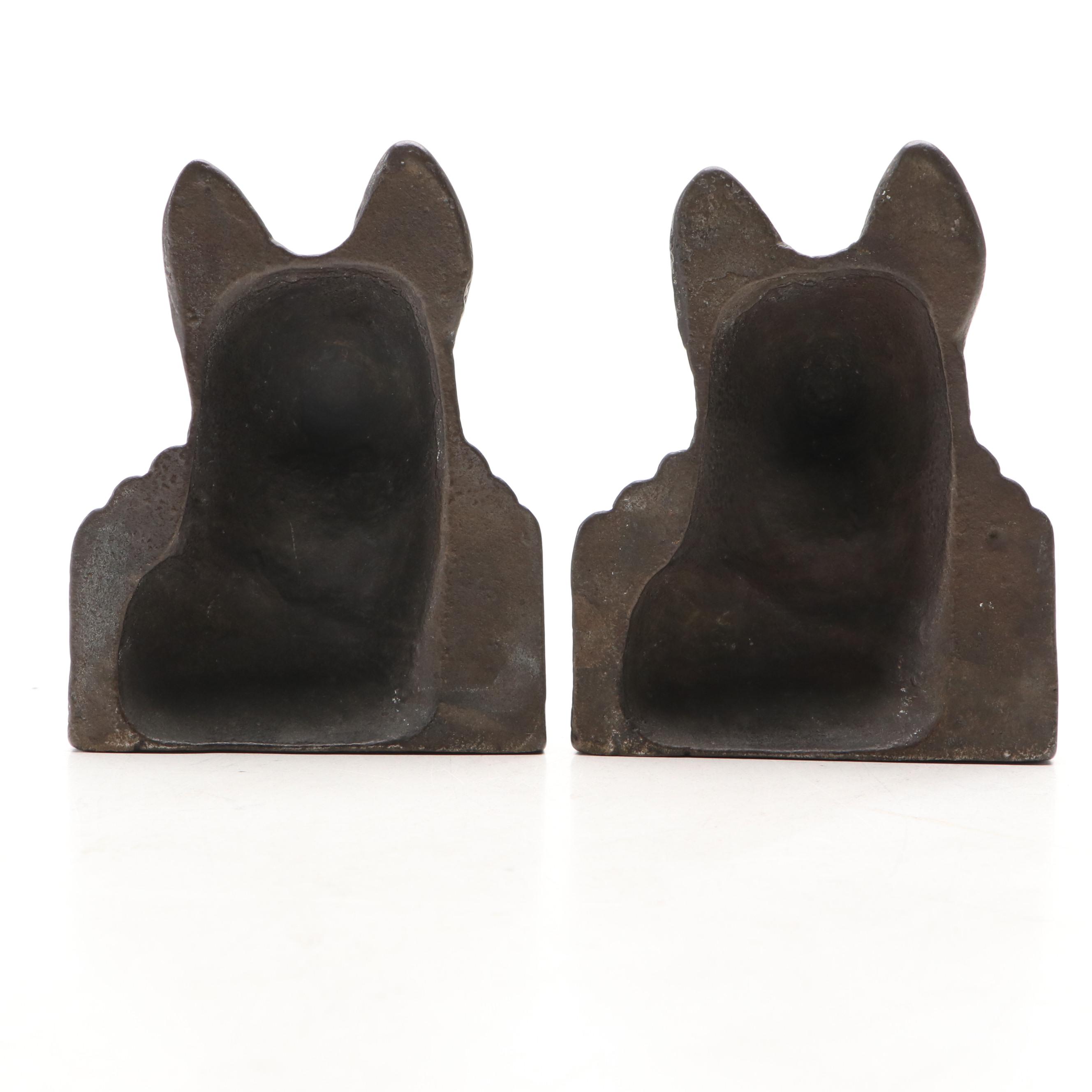 German Shepherd Dog Profile Bronzed Metal Bookends, Early/Mid-20th Century