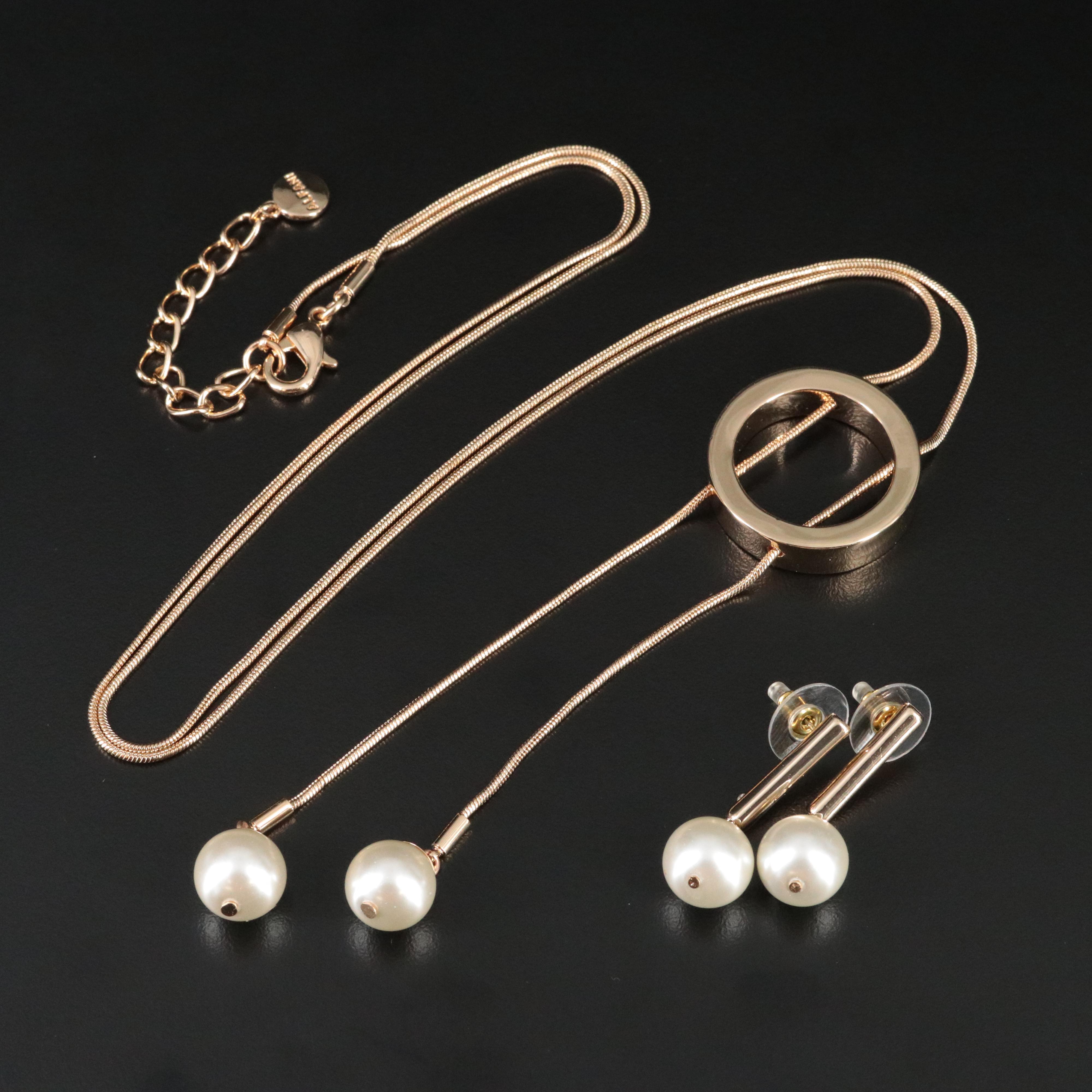 ALFANI Faux Pearl Convertible Necklace and Drop Earring Set