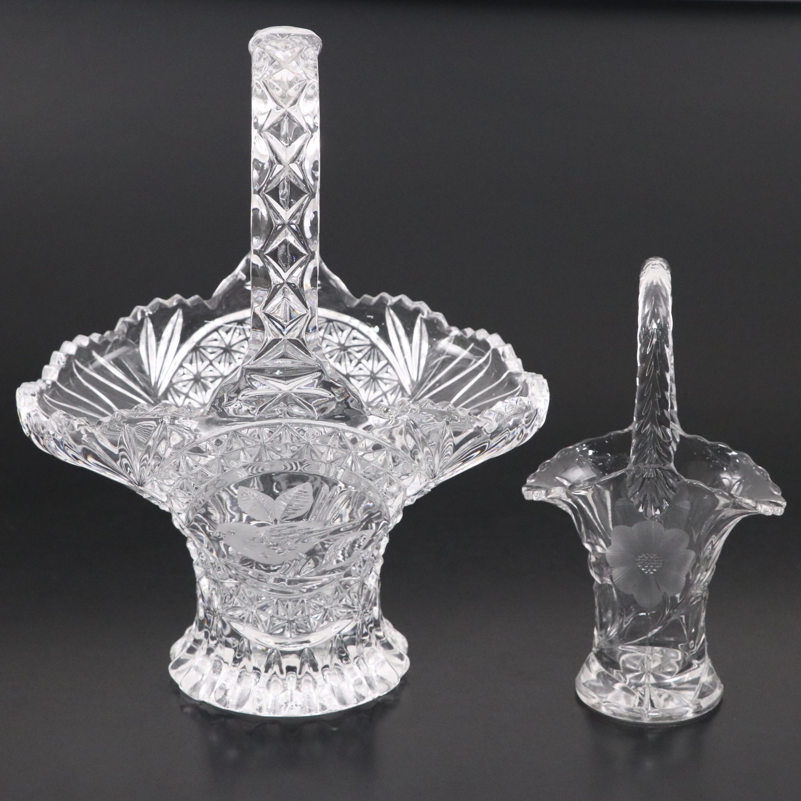 Duncan & Miller with Hofbauer Glass Cut and Etched Footed Baskets