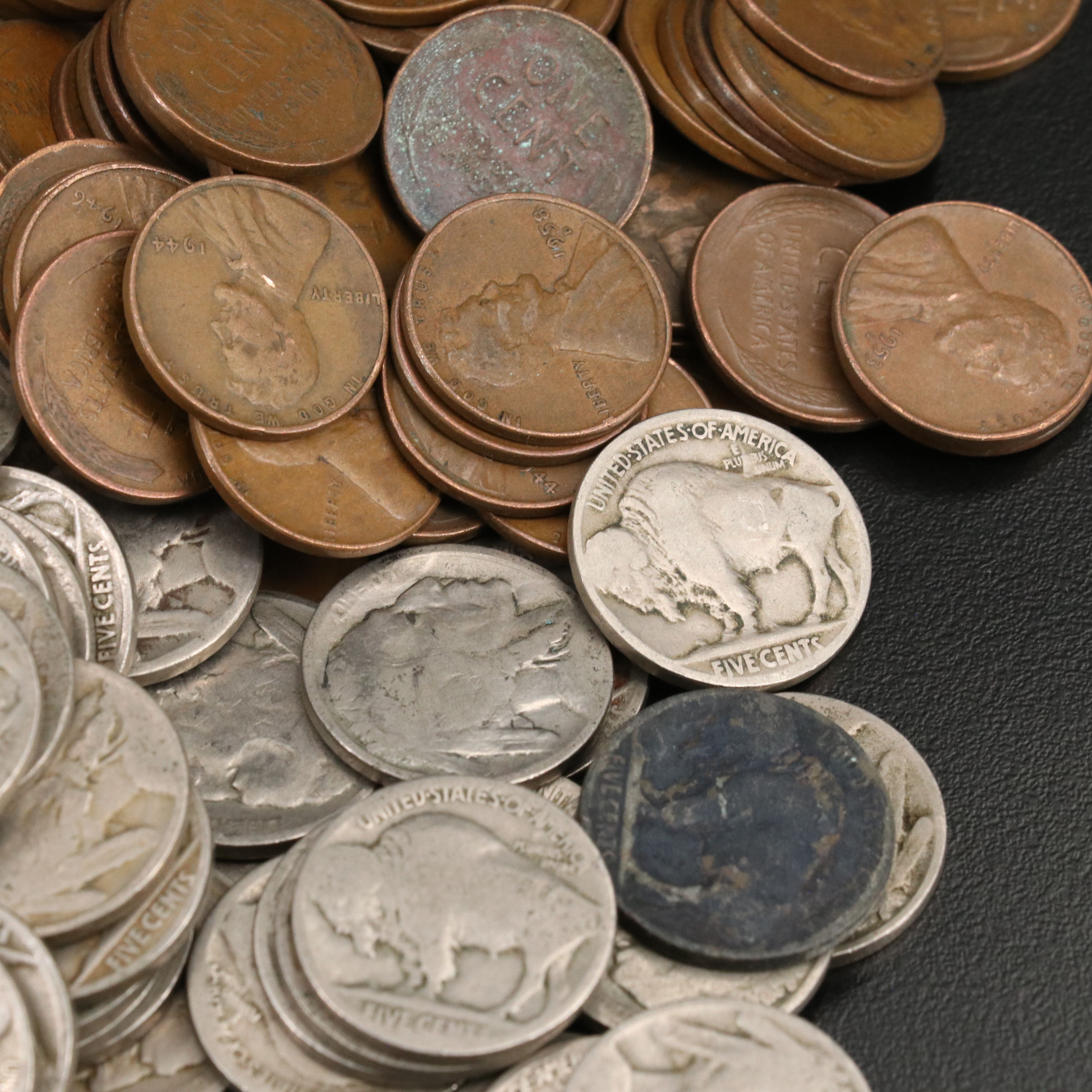 Collection of 800 Wheat Cents and Buffalo Nickels