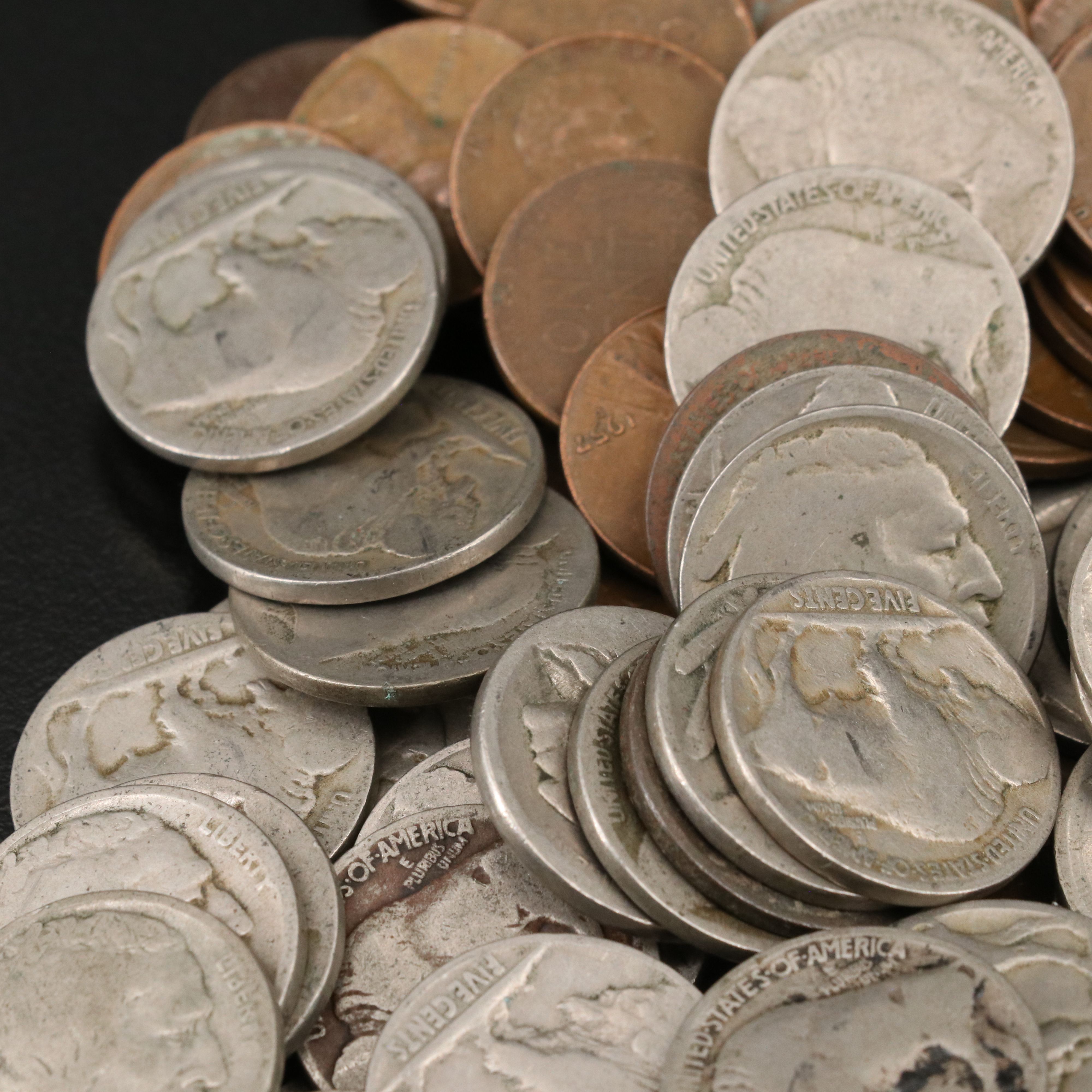 Collection of 800 Wheat Cents and Buffalo Nickels