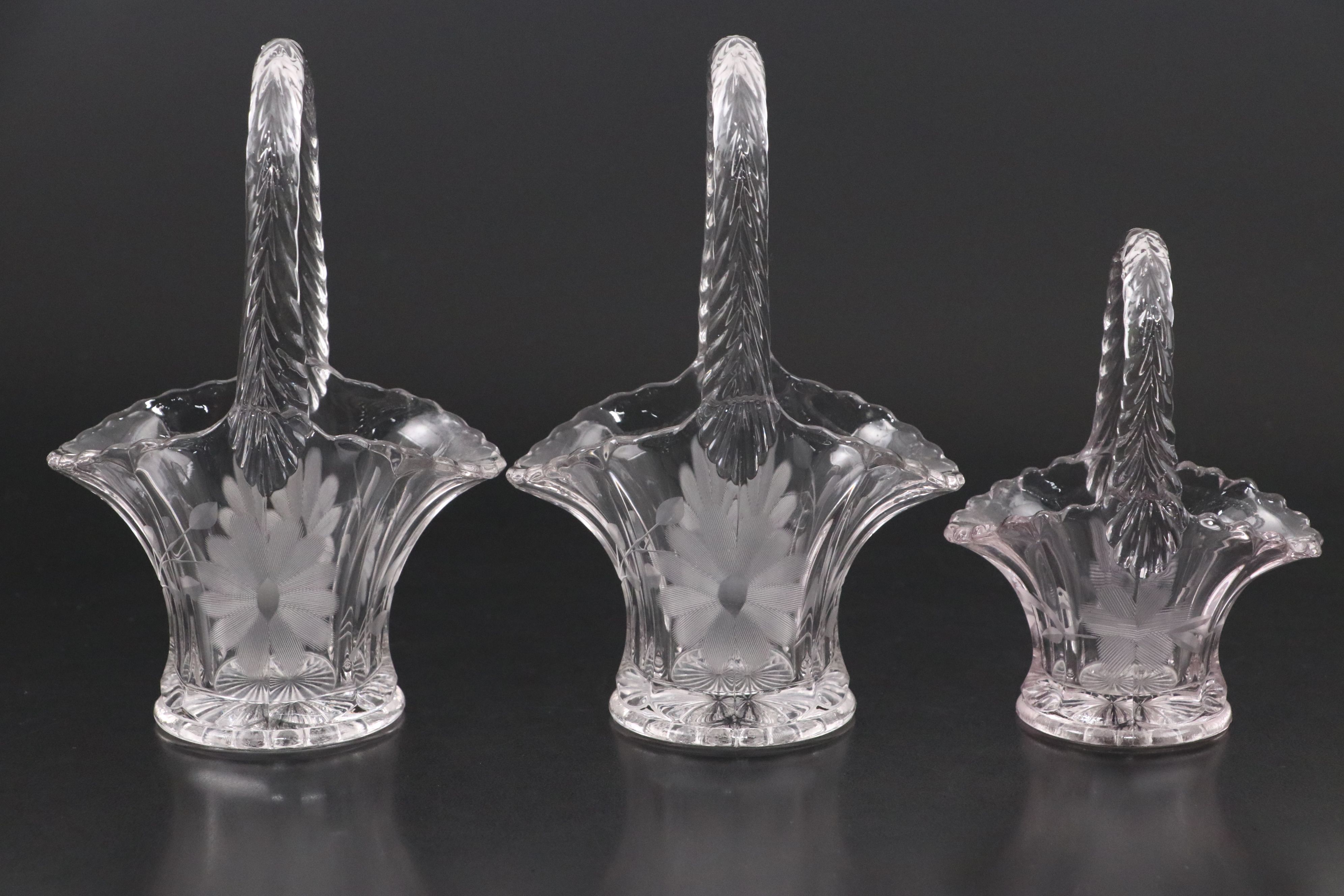 Duncan & Miller with Hofbauer Glass Cut and Etched Footed Baskets