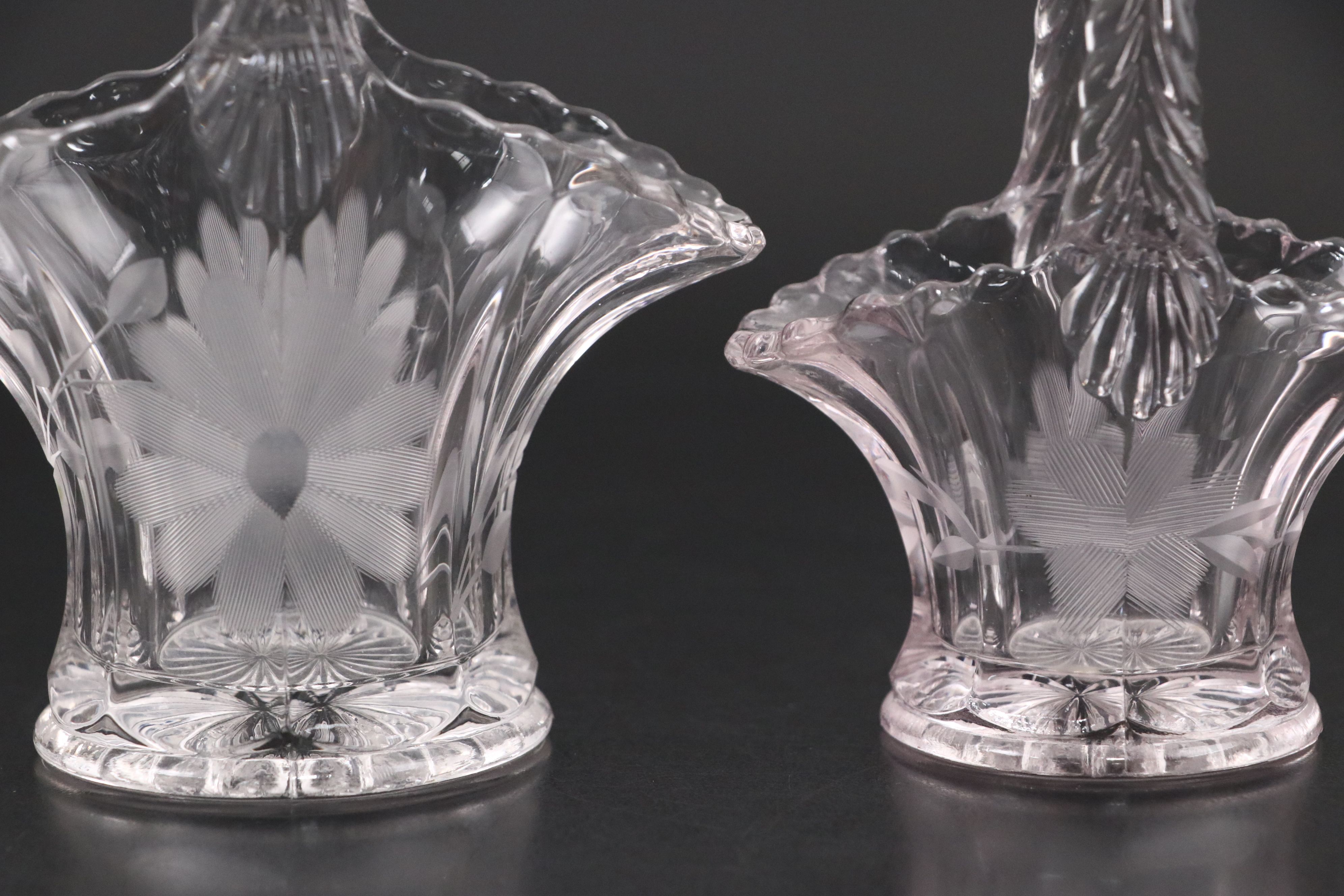 Duncan & Miller with Hofbauer Glass Cut and Etched Footed Baskets