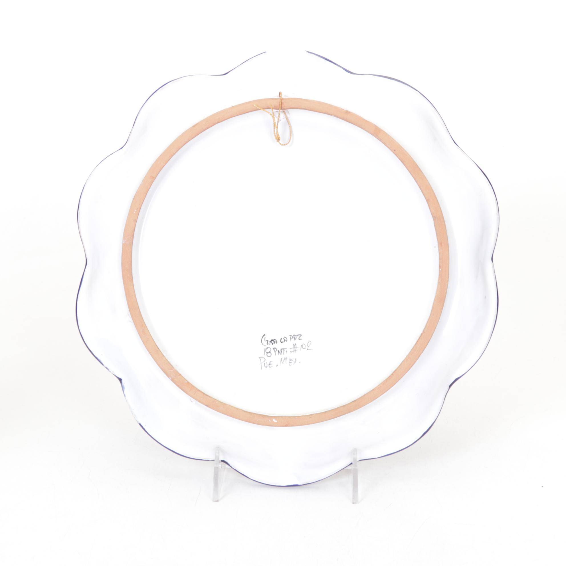 Mexican Ceramic Plate and Vase with Candle Holders and Metal Flowers