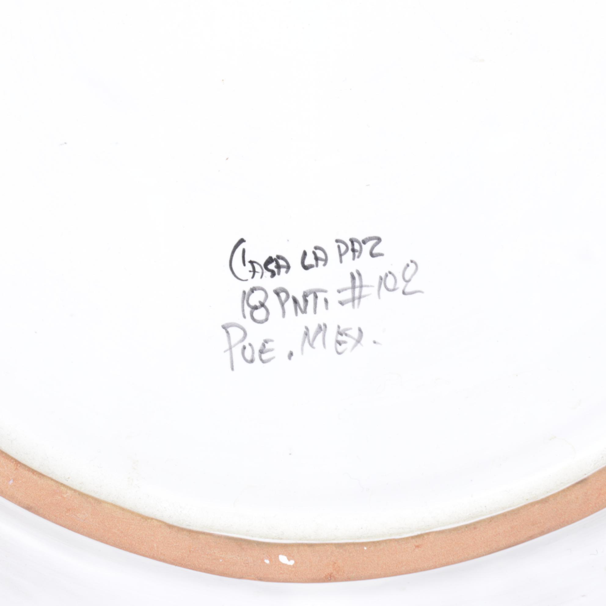 Mexican Ceramic Plate and Vase with Candle Holders and Metal Flowers