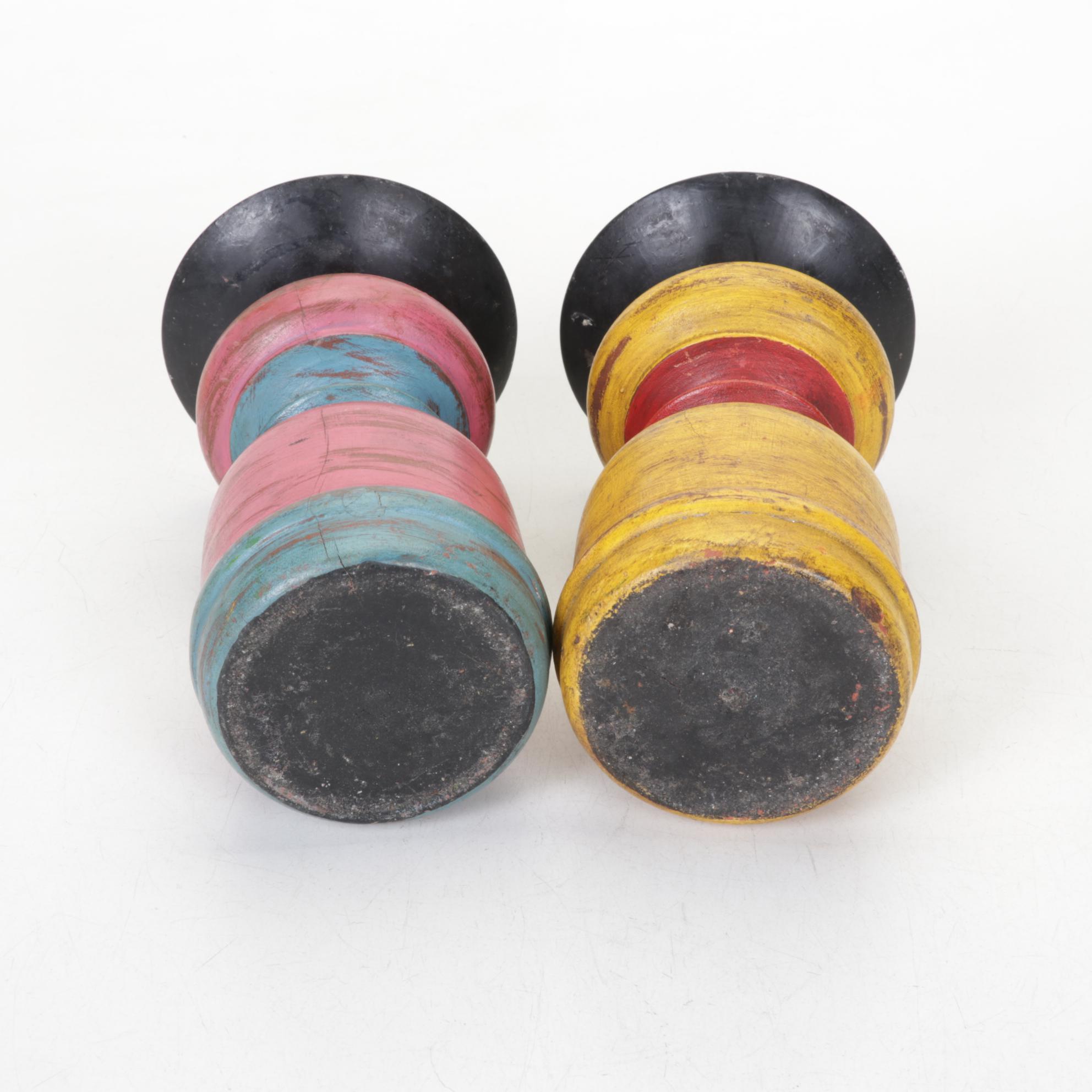 Mexican Ceramic Plate and Vase with Candle Holders and Metal Flowers