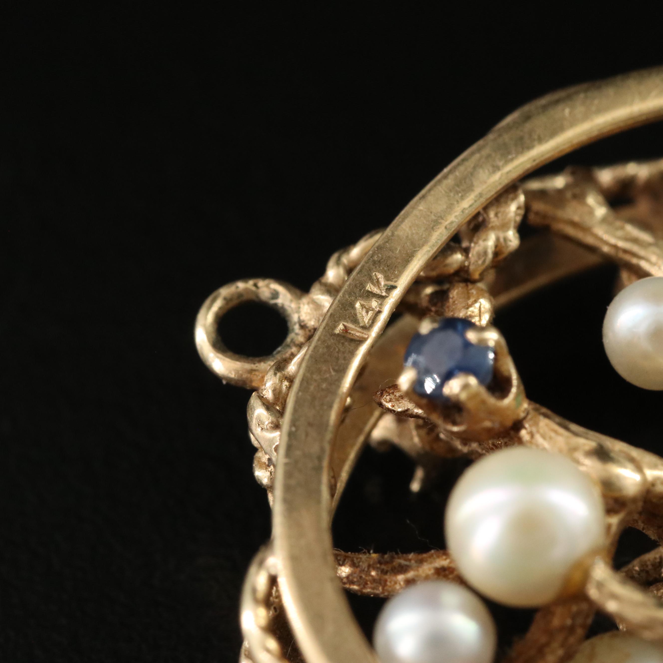 Vintage 14K Pearl, Sapphire and Ruby Tree of Life Duel Sided Pendant