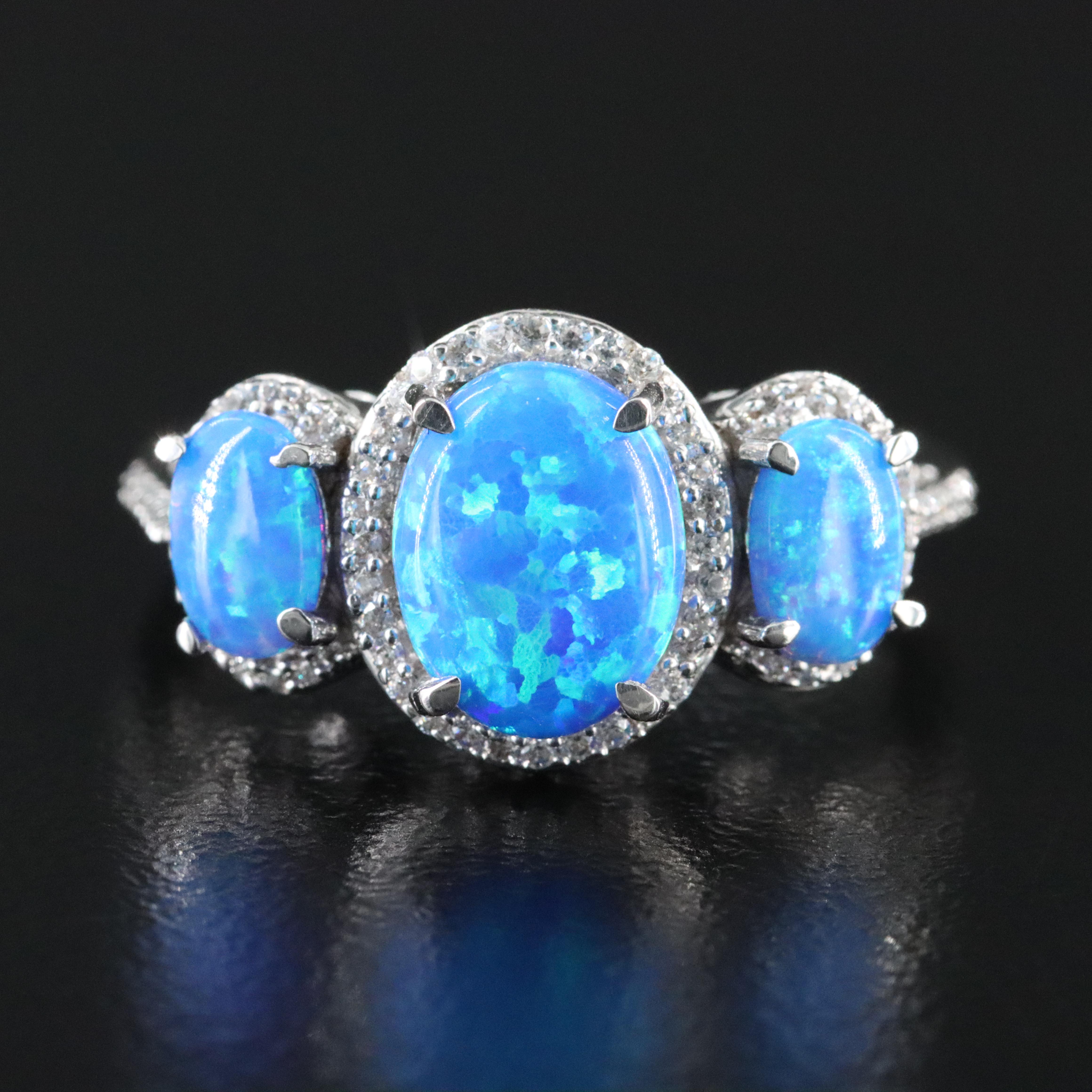 Sterling Opal and CZ Ring