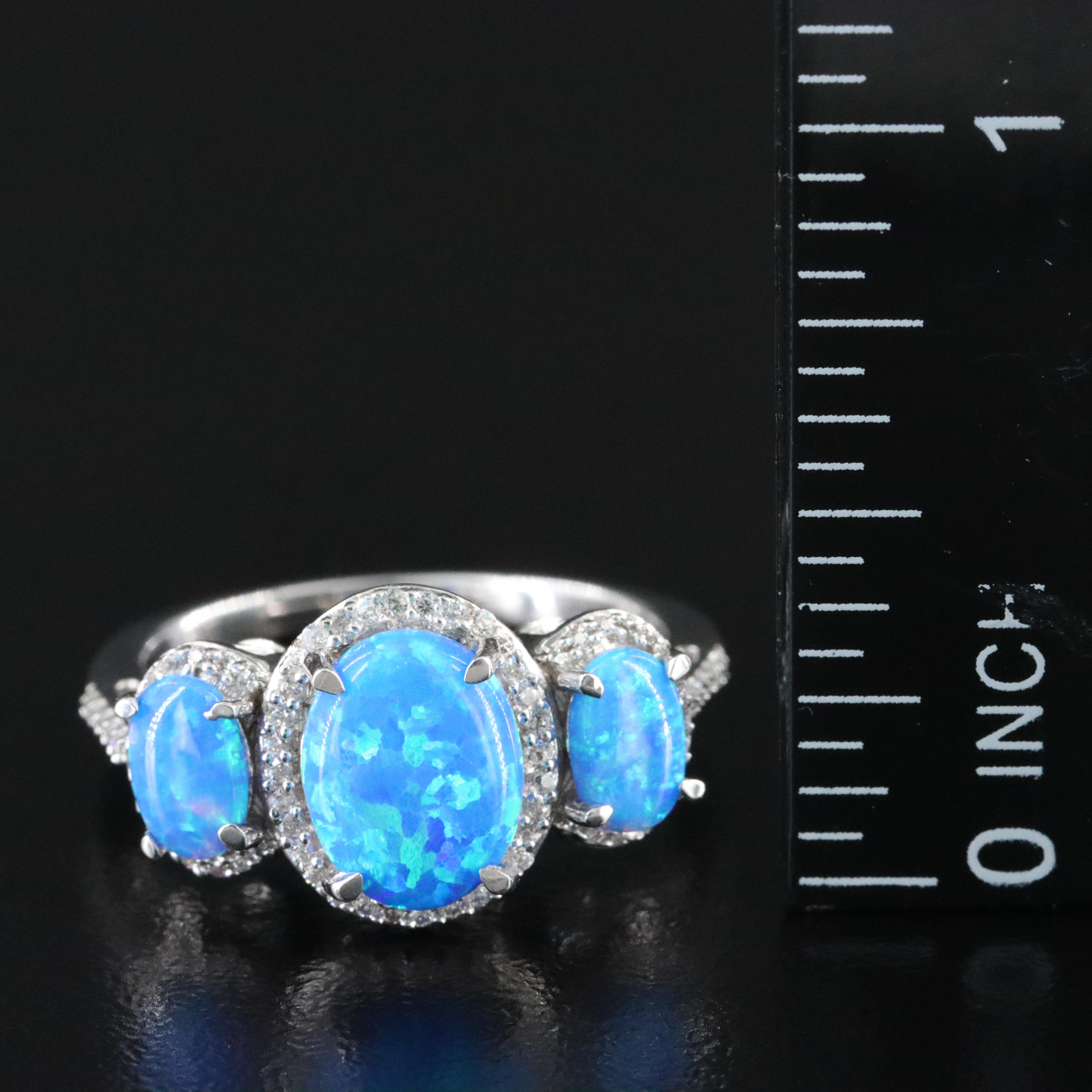 Sterling Opal and CZ Ring