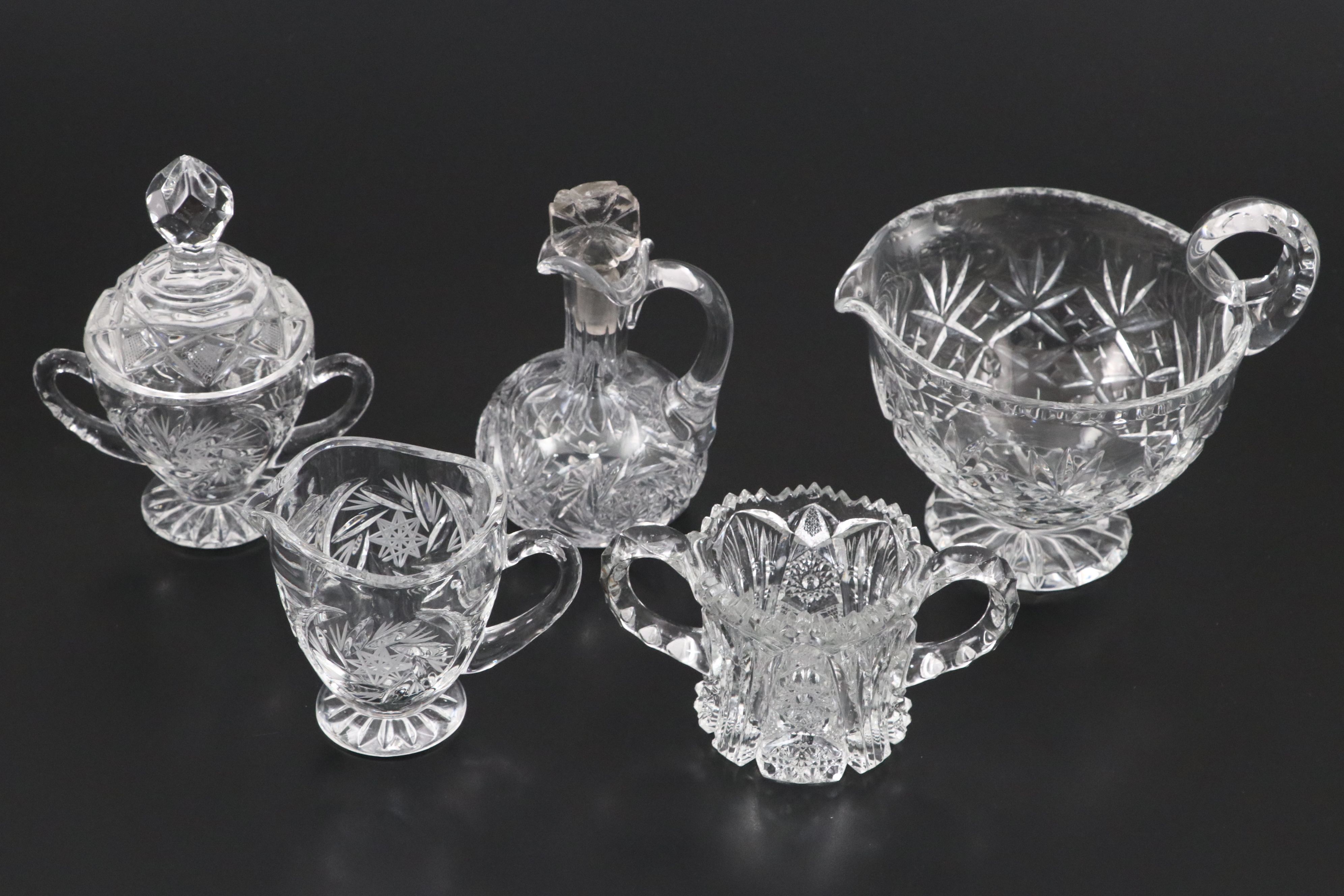 Glass Coffee Carafe on Metal Stand with Other Crystal Cut Table Accessories