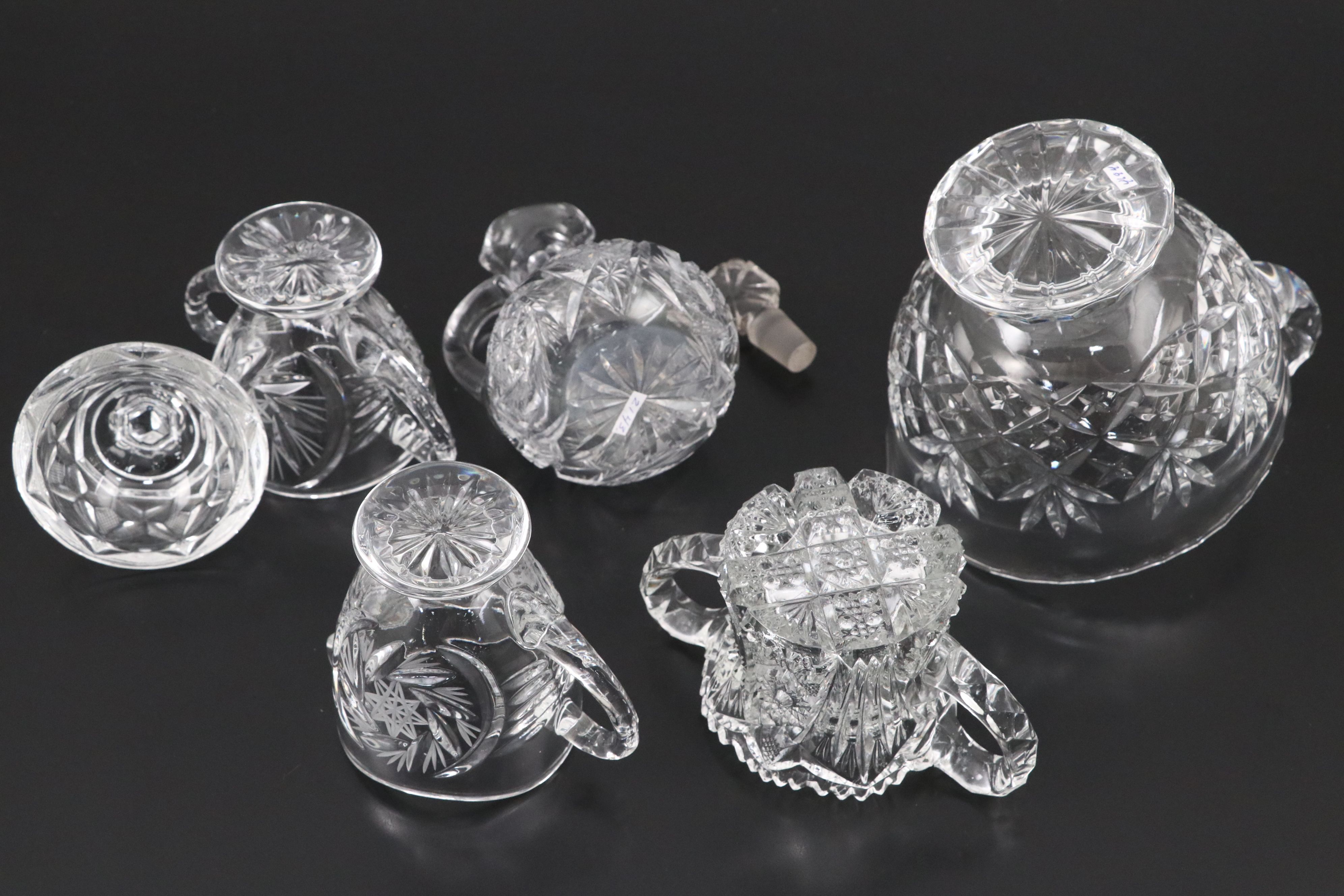 Glass Coffee Carafe on Metal Stand with Other Crystal Cut Table Accessories