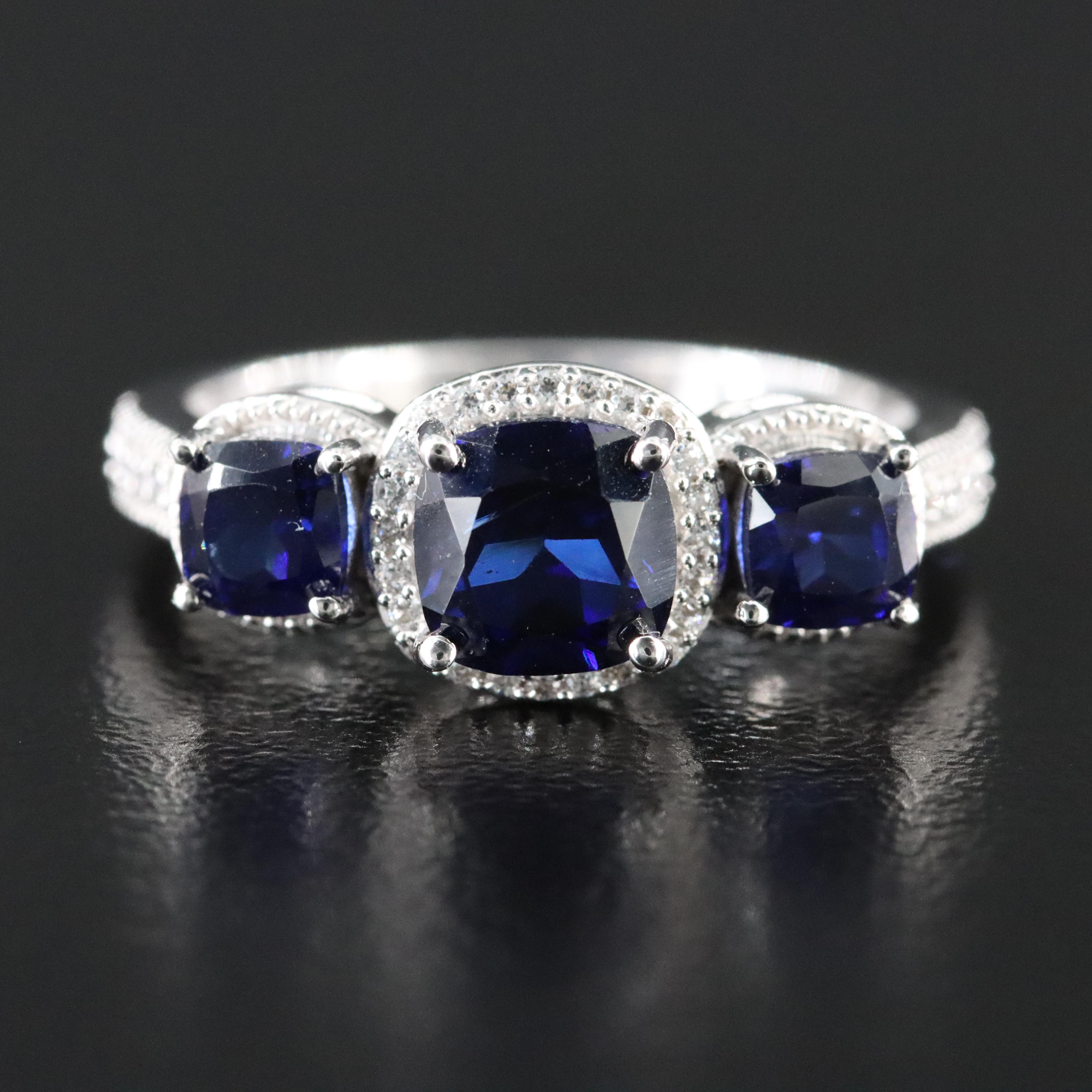 Sterling Sapphire and CZ Ring