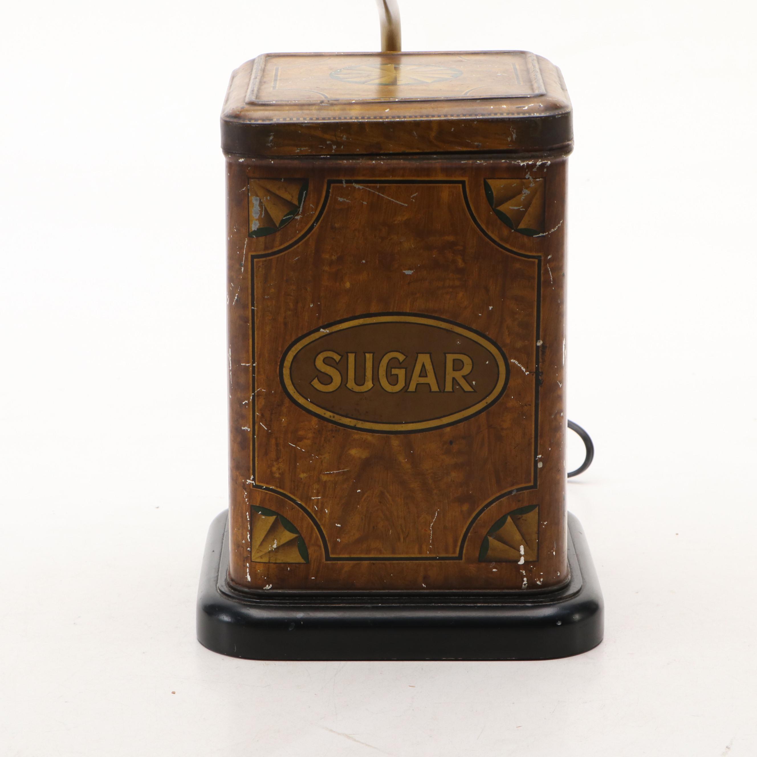 Folk Art Cow Print Bucket and Sugar Tin Canister Table Lamps