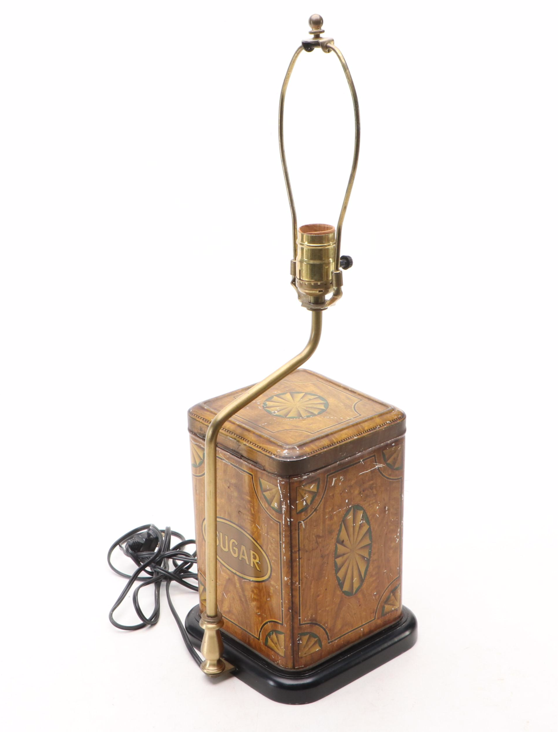 Folk Art Cow Print Bucket and Sugar Tin Canister Table Lamps