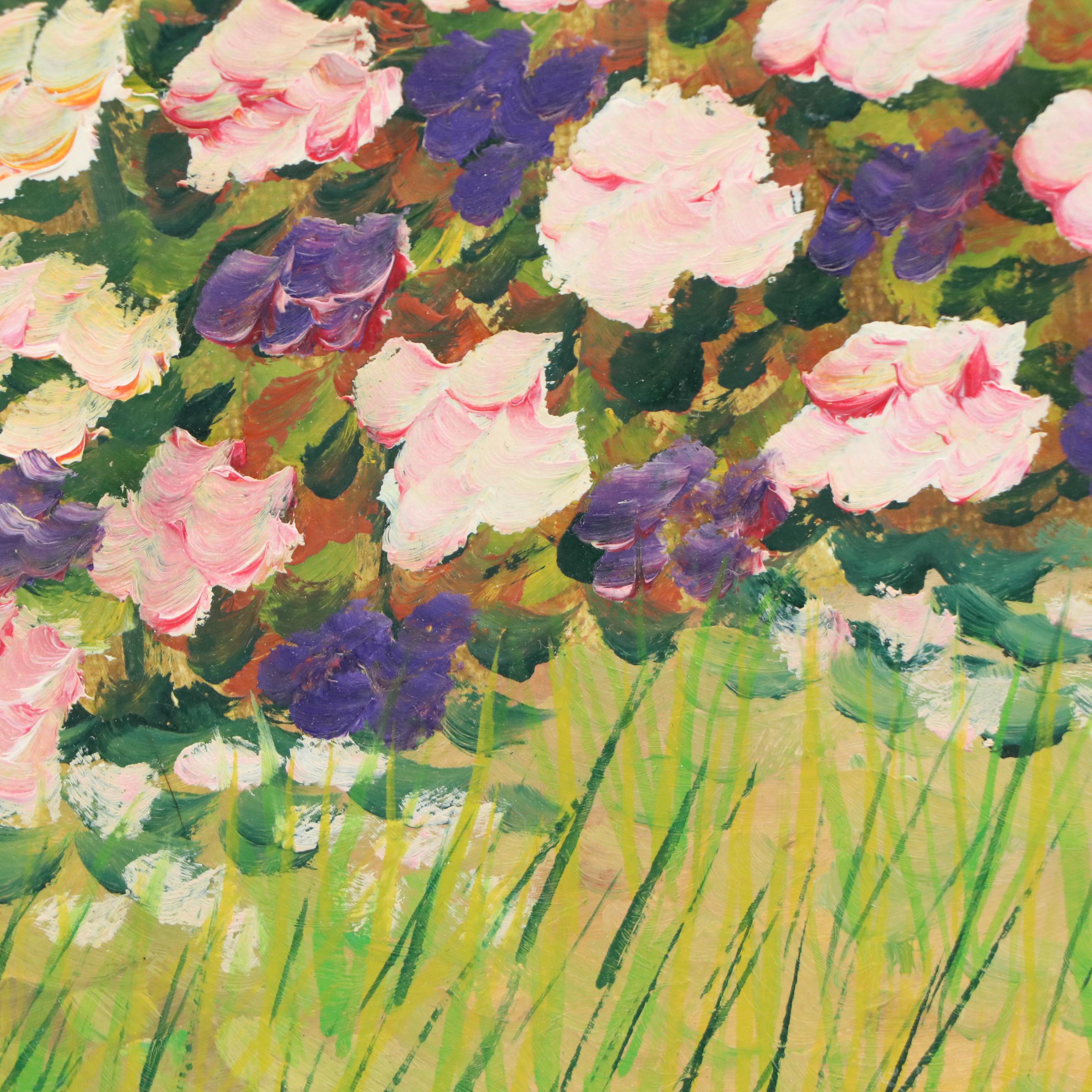 Lédée-Louis Pompi Garden Landscape Acrylic Painting, 1994